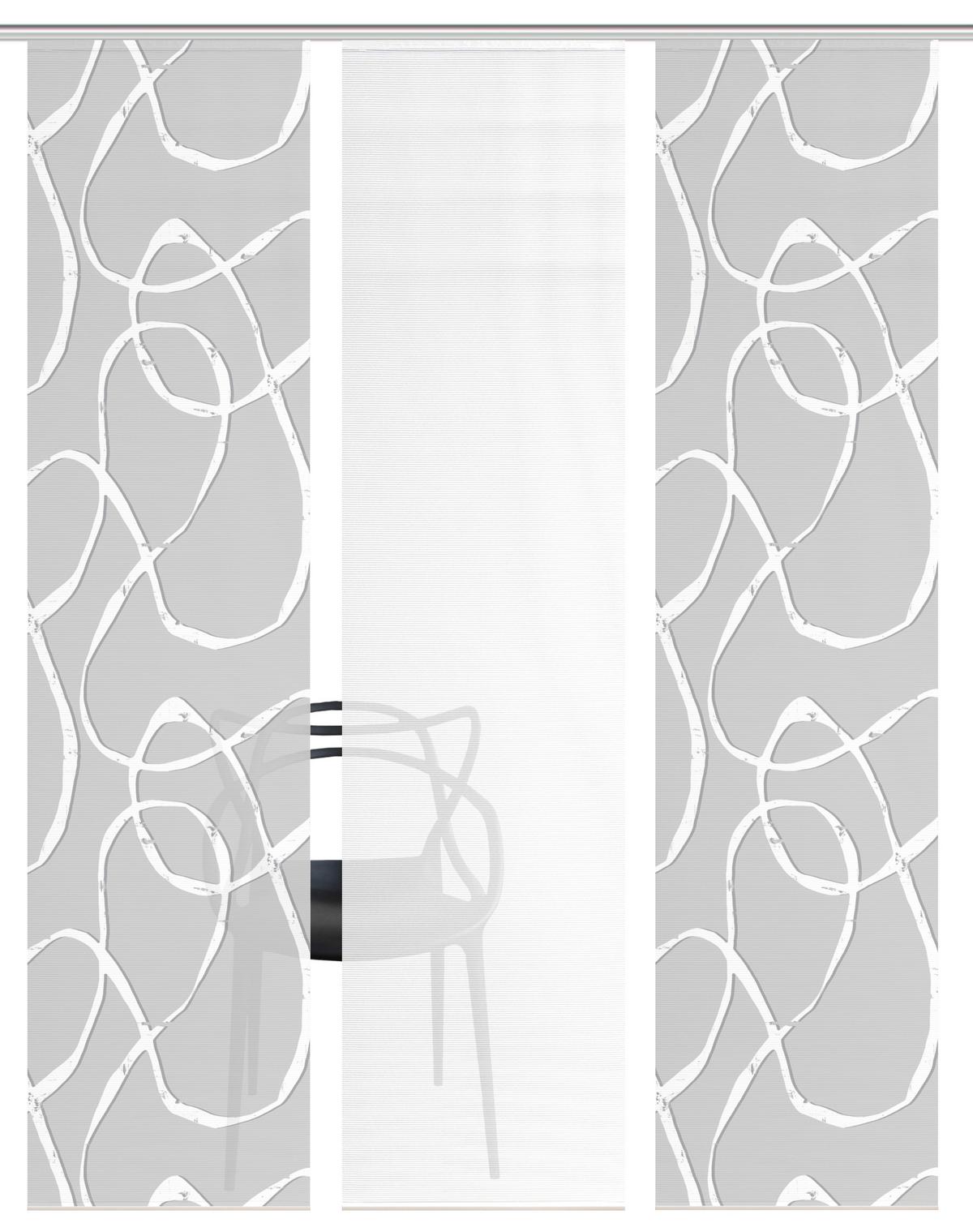 Flächenvorhang Ophelia 3er Set - Hellgrau/Weiß, KONVENTIONELL, Textil (60/260cm)