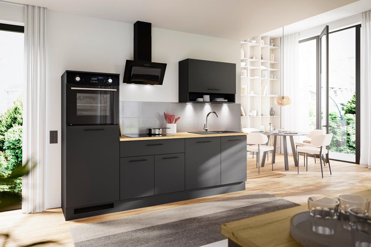 Küchenblock Berlin Schwarz/Eiche Dekor B: 260 cm - Schwarz/Eiche Artisan, Design, Holzwerkstoff (260cm) - MID.YOU