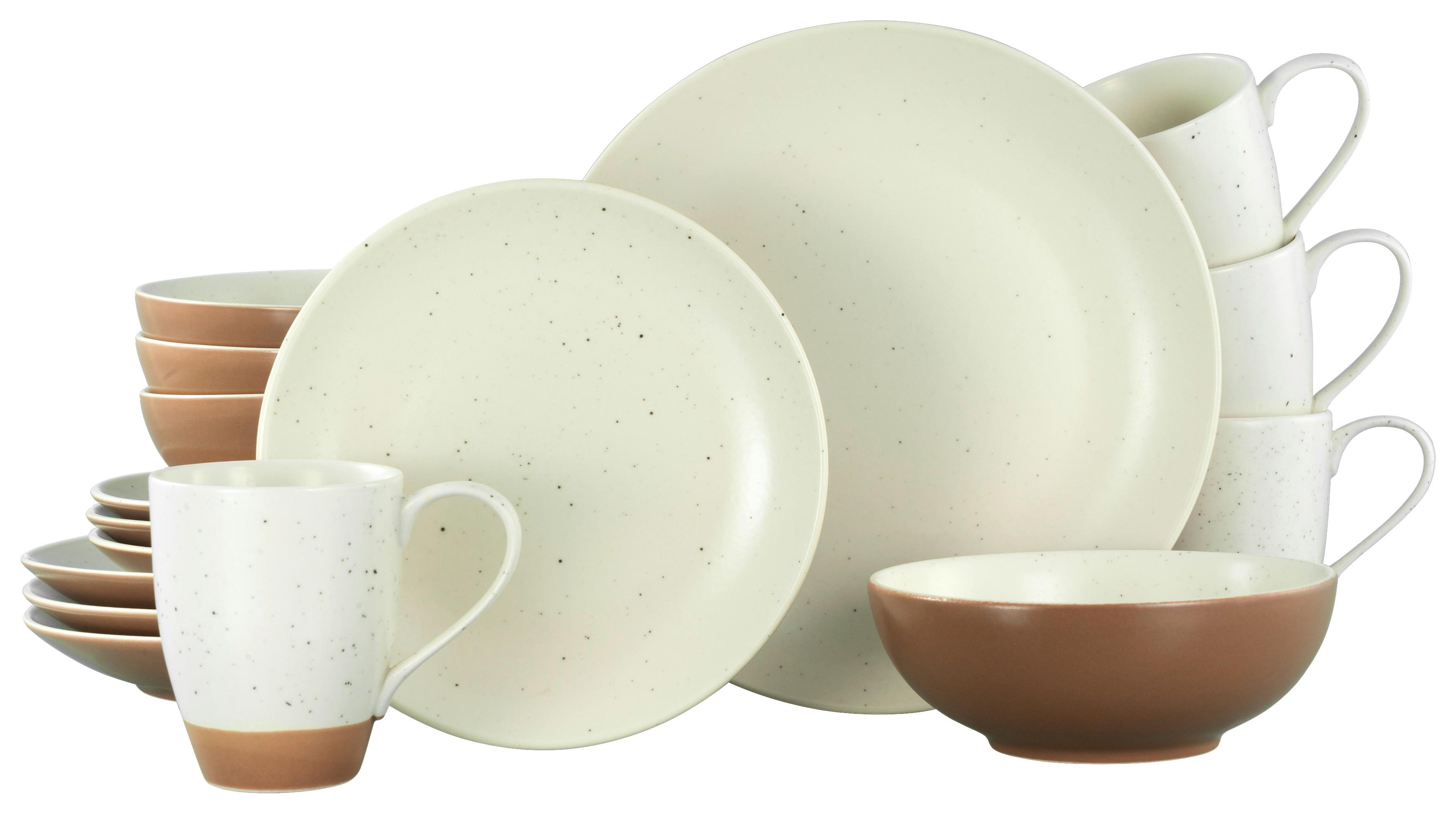 Kombiservice Dunes Keramik 4 Personen Geschirr Set - Terracotta/Weiß, Trend, Keramik (34/32/33cm) - Creatable