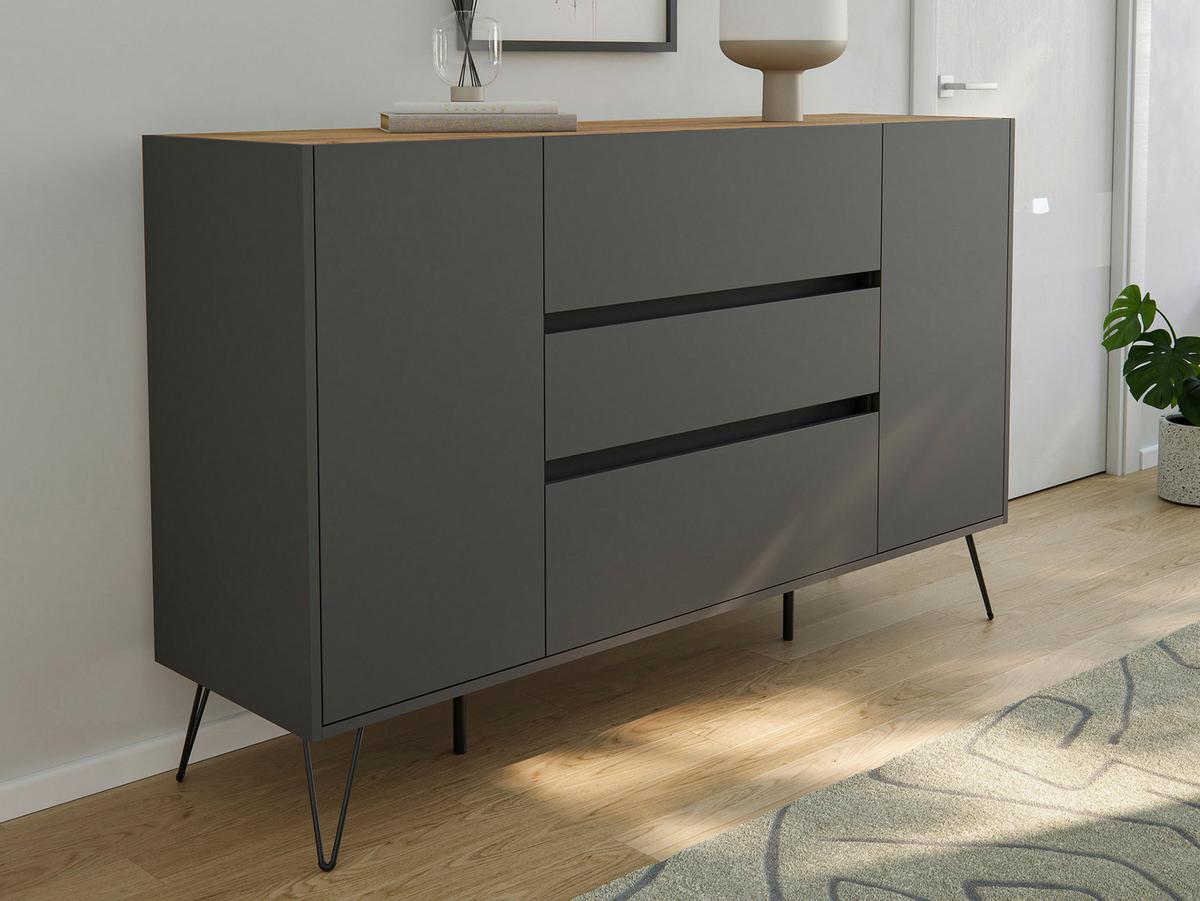Sideboard Posseik Industrial Eichefarben/graphitf. B:155 Cm - Eichefarben/Schwarz, Design, Holzwerkstoff (155/93,6/42cm) - P & B