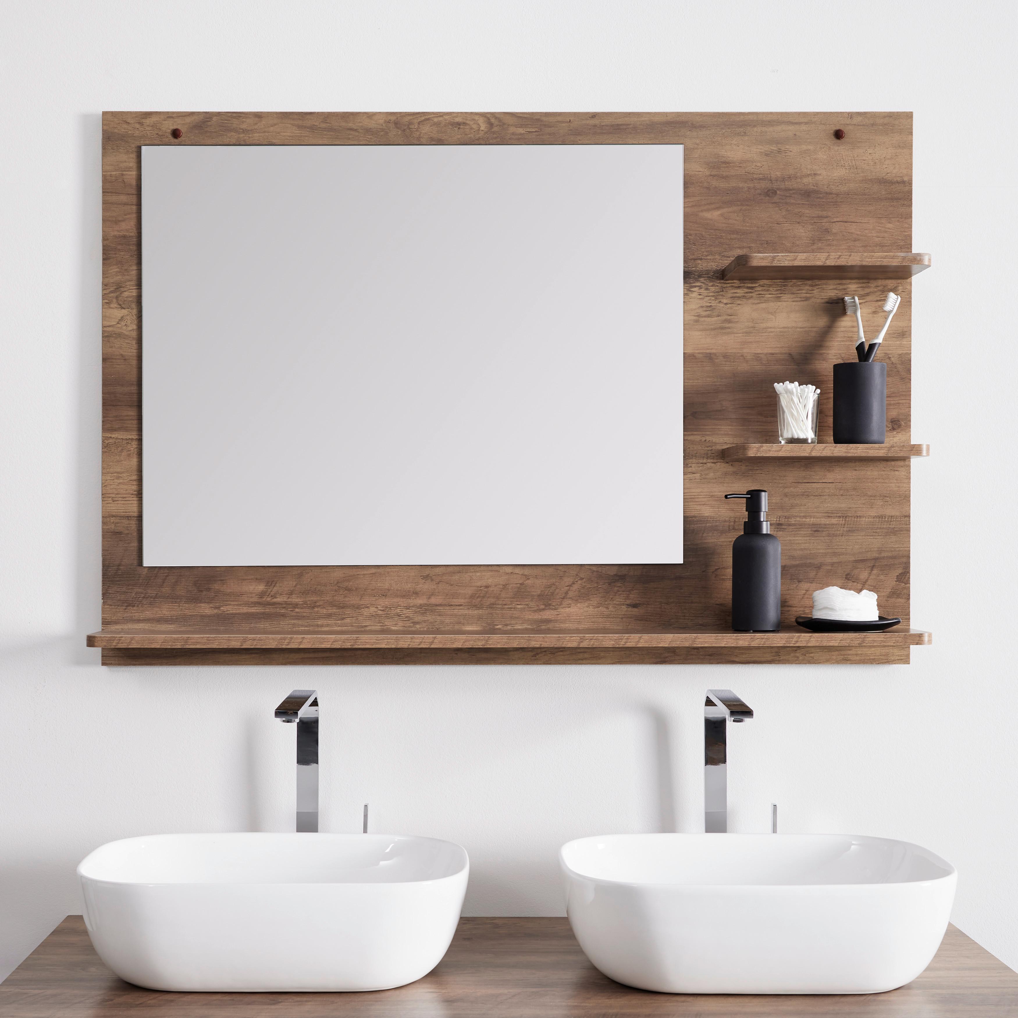 Koupelnové Zrcadlo Dell - přírodní barvy, Moderní, kompozitní dřevo/sklo (110/75/15cm) - Bessagi Home