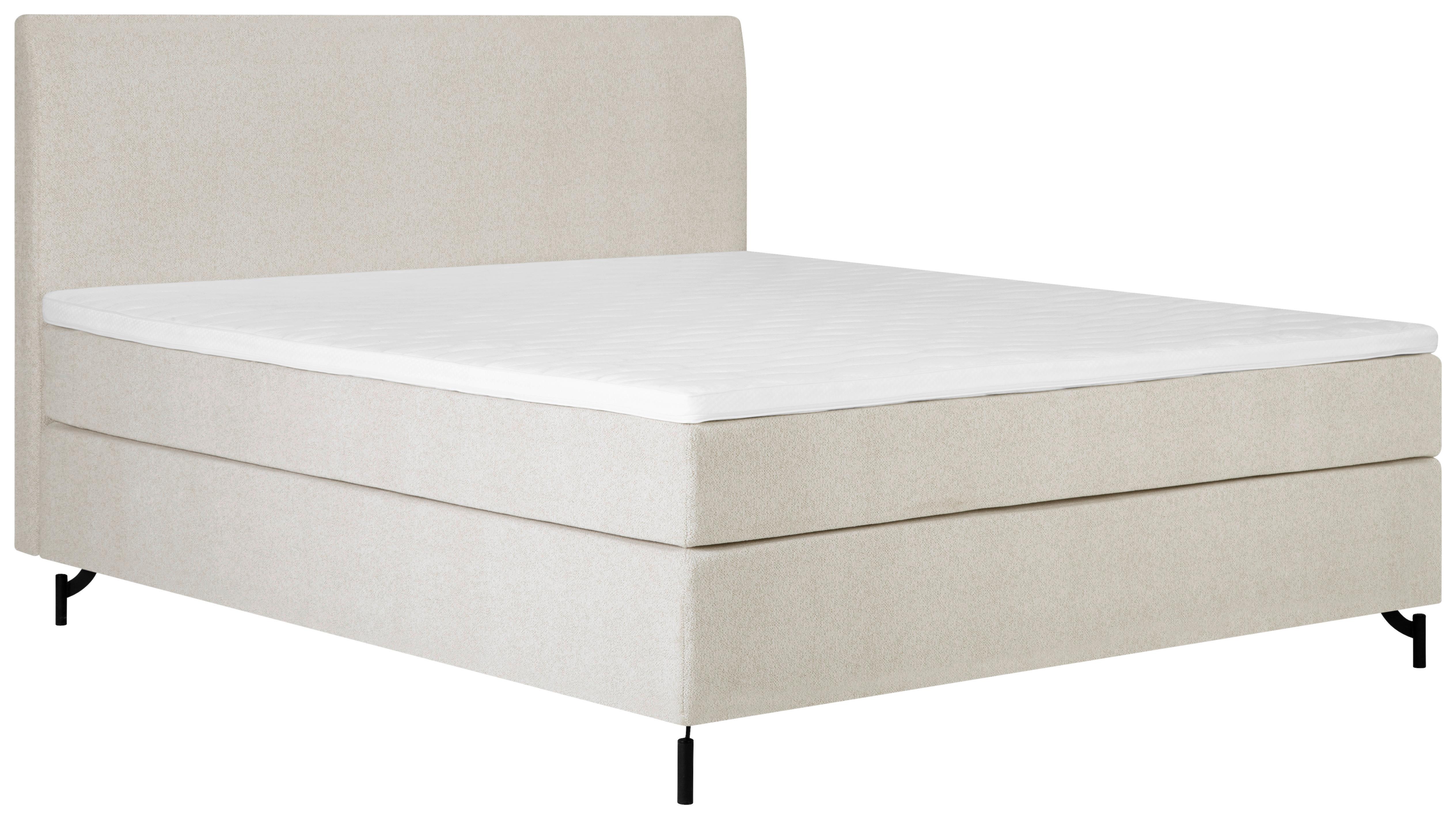 Boxspringbett Mit Topper 140x200 Cm Linz, Creme - Creme/Schwarz, MODERN, Textil (140/200cm) - MID.YOU