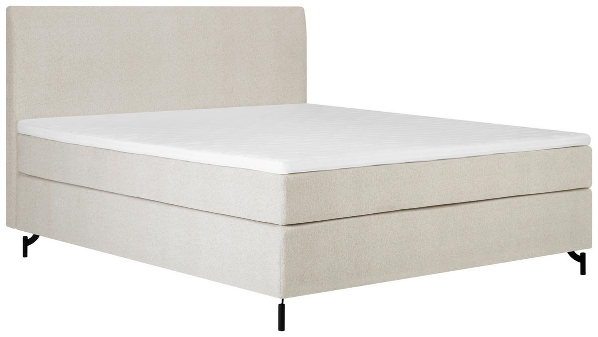 Boxspringbett mit Topper 140x200 cm Linz, Creme - Creme/Schwarz, MODERN, Textil (140/200cm) - MID.YOU