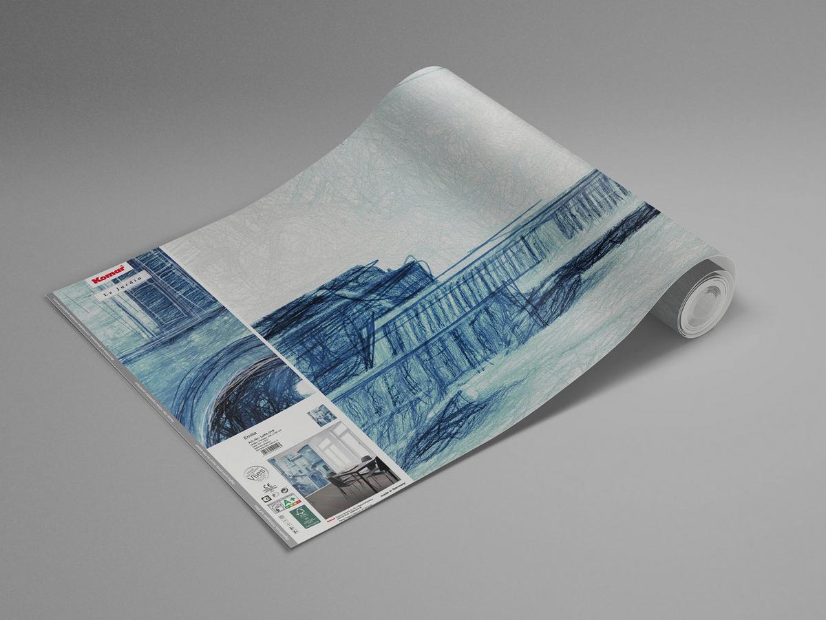 Vliestapete Emilia - Blau/Weiß, Basics (200/250cm) - Komar