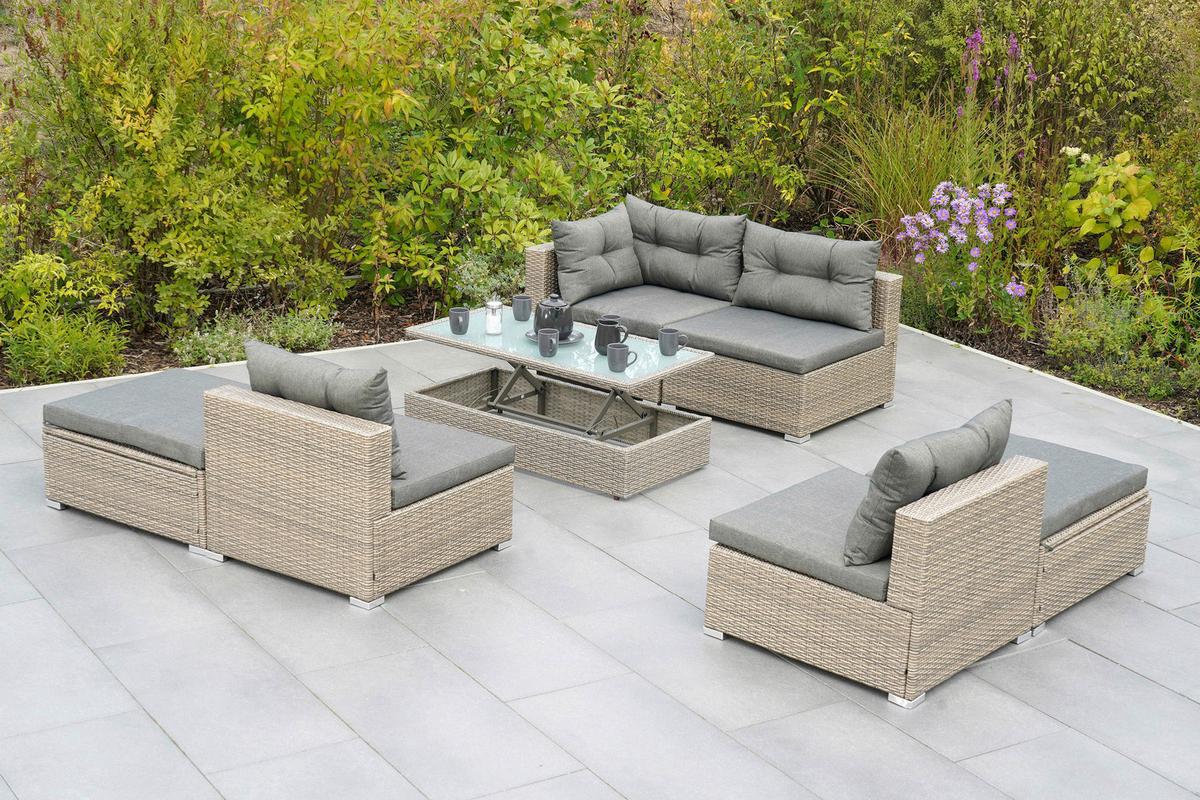 Loungegarnitur 7-Tlg. Vilemanzano aus Kunststoff - Naturfarben/Grau, MODERN, Glas/Kunststoff - Gardenson