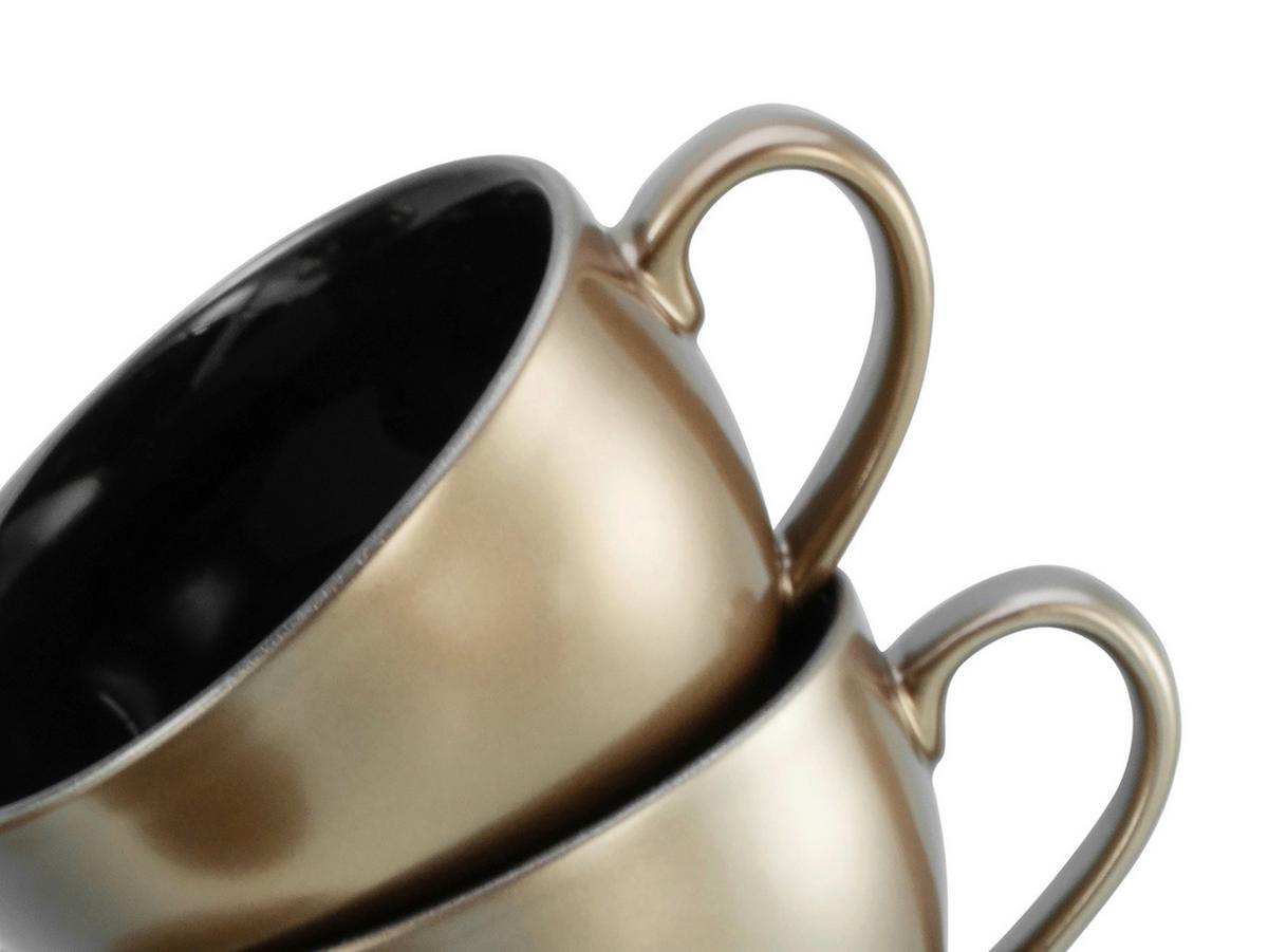 Cappuccinotasse mit Untertass Golden Days Schwarz/Goldfarben - Goldfarben/Schwarz, Basics, Keramik - Creatable