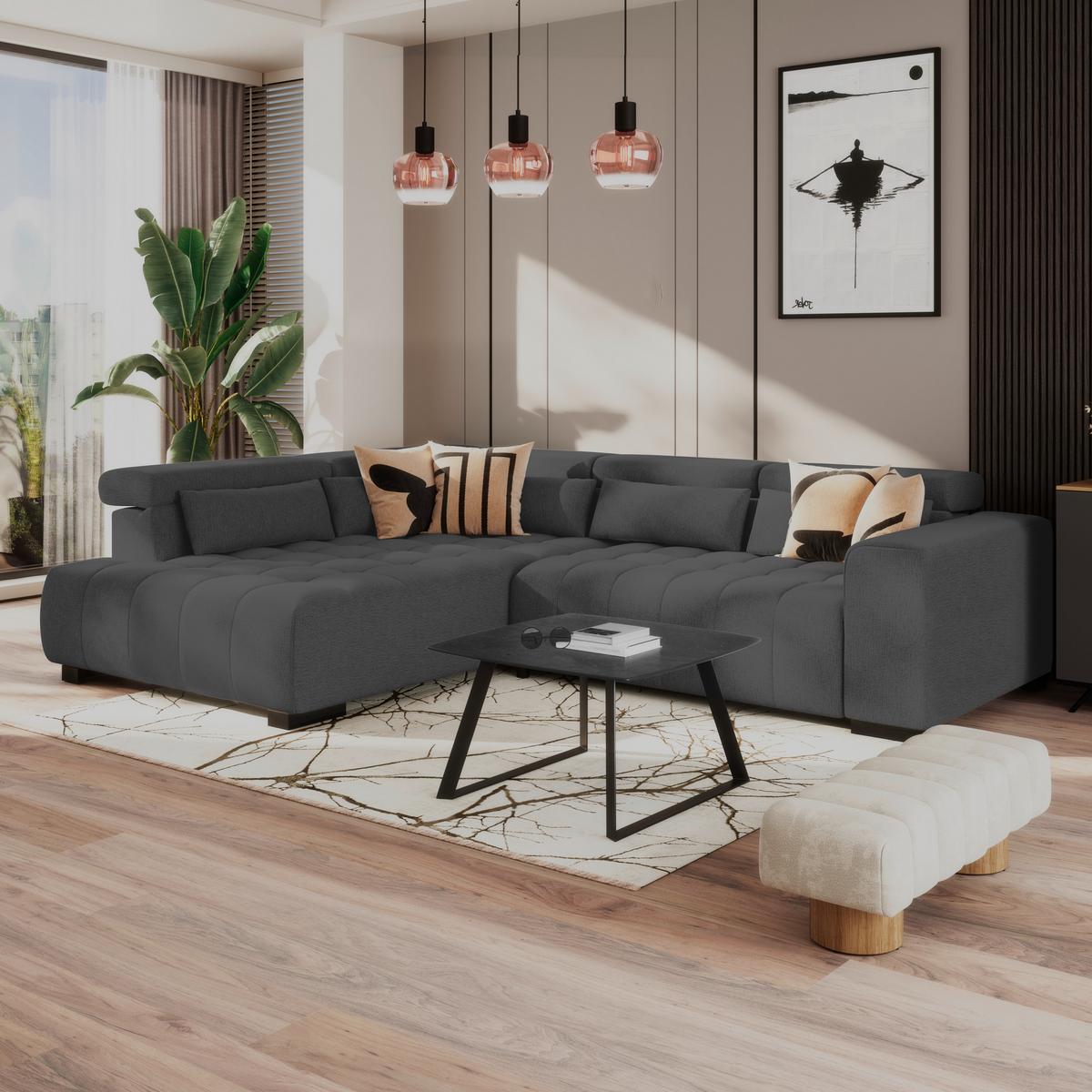 Ecksofa Matera Schwarz/Weiß S: 226x311cm - Schwarz/Graphitfarben, Trend, Textil (226/311cm)