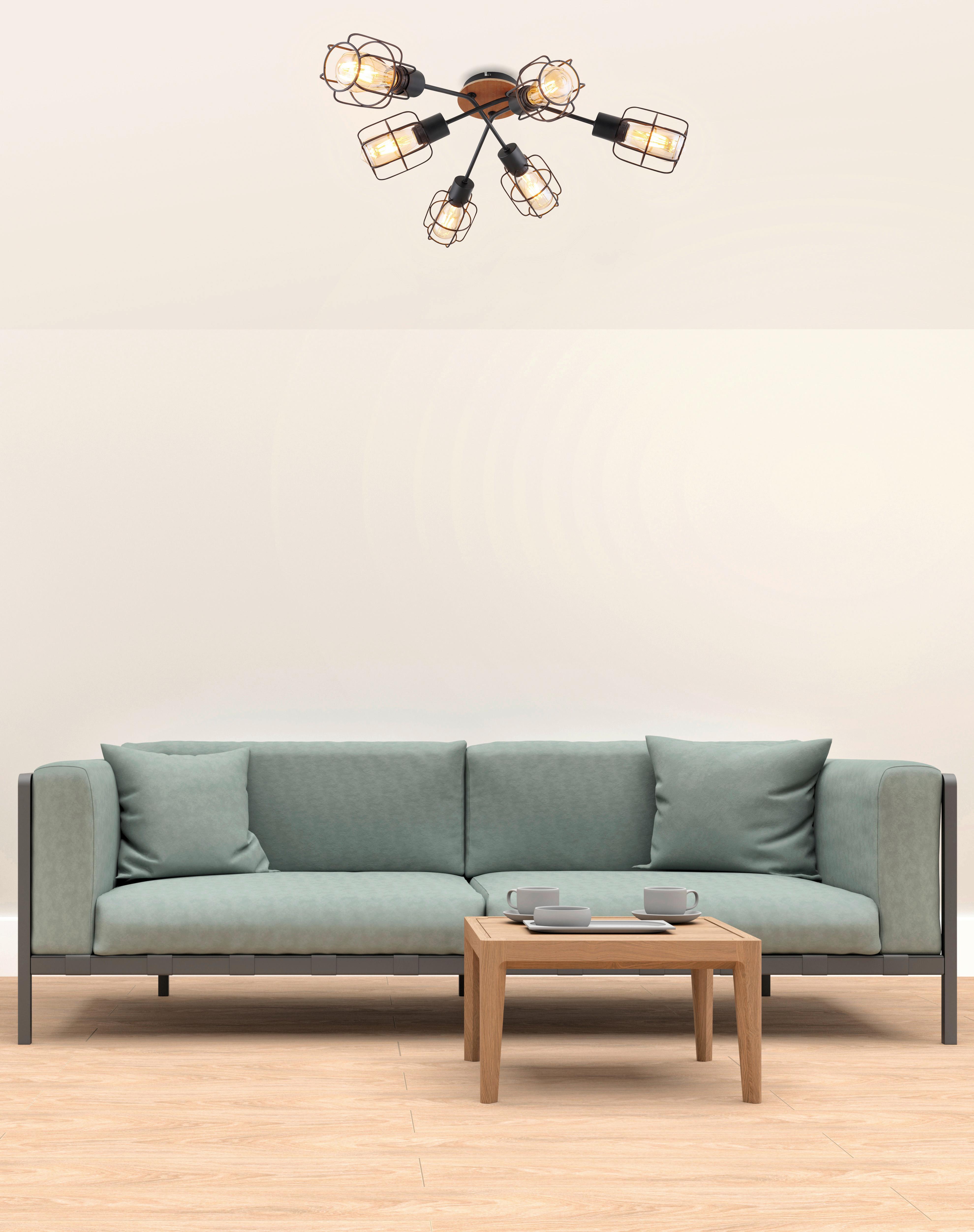 Deckenleuchte Willa Ø 78,5 Cm 6-Flammig - Schwarz/Braun, Basics, Holz/Metall (78,5/24cm) - Globo