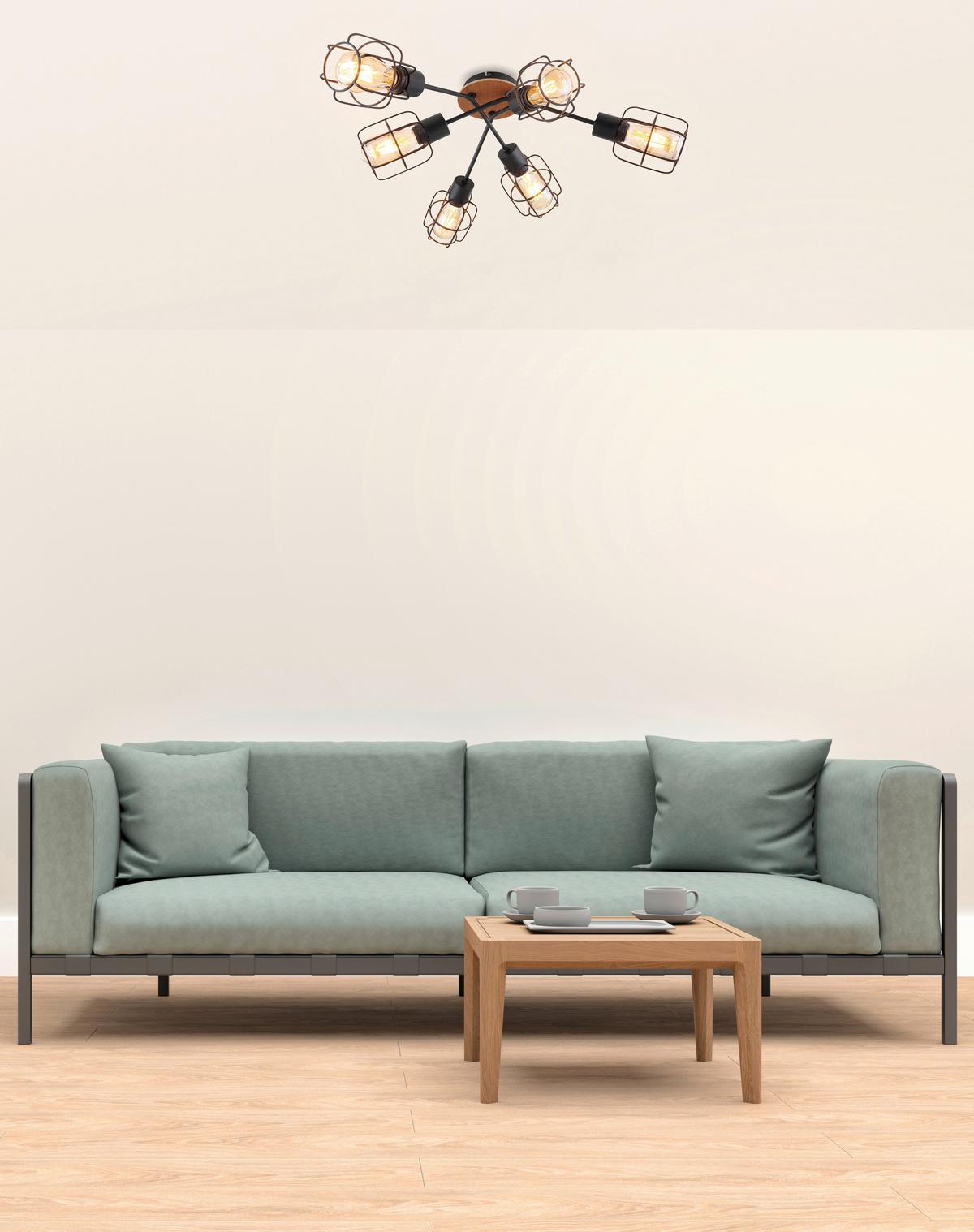 Deckenleuchte Willa Ø 78,5 Cm 6-Flammig - Schwarz/Braun, Basics, Holz/Metall (78,5/24cm) - Globo