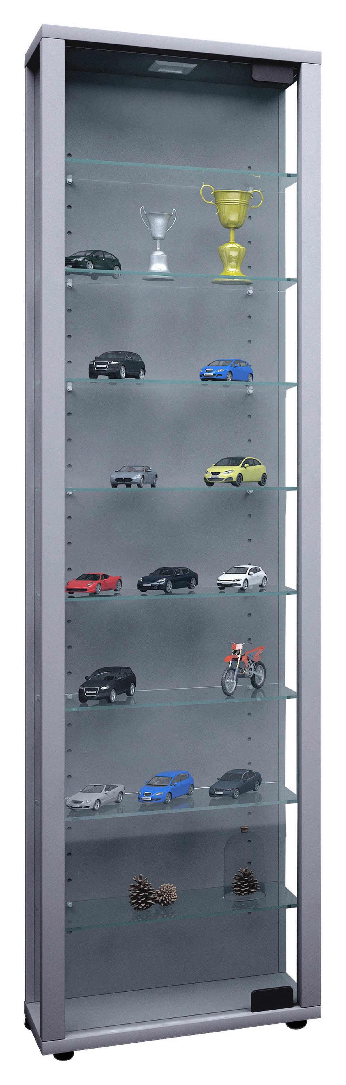 Vitrine Edana Silberfarben B: 33 cm - Transparent/Silberfarben, Design, Glas/Holzwerkstoff (33/113/18cm) - MID.YOU