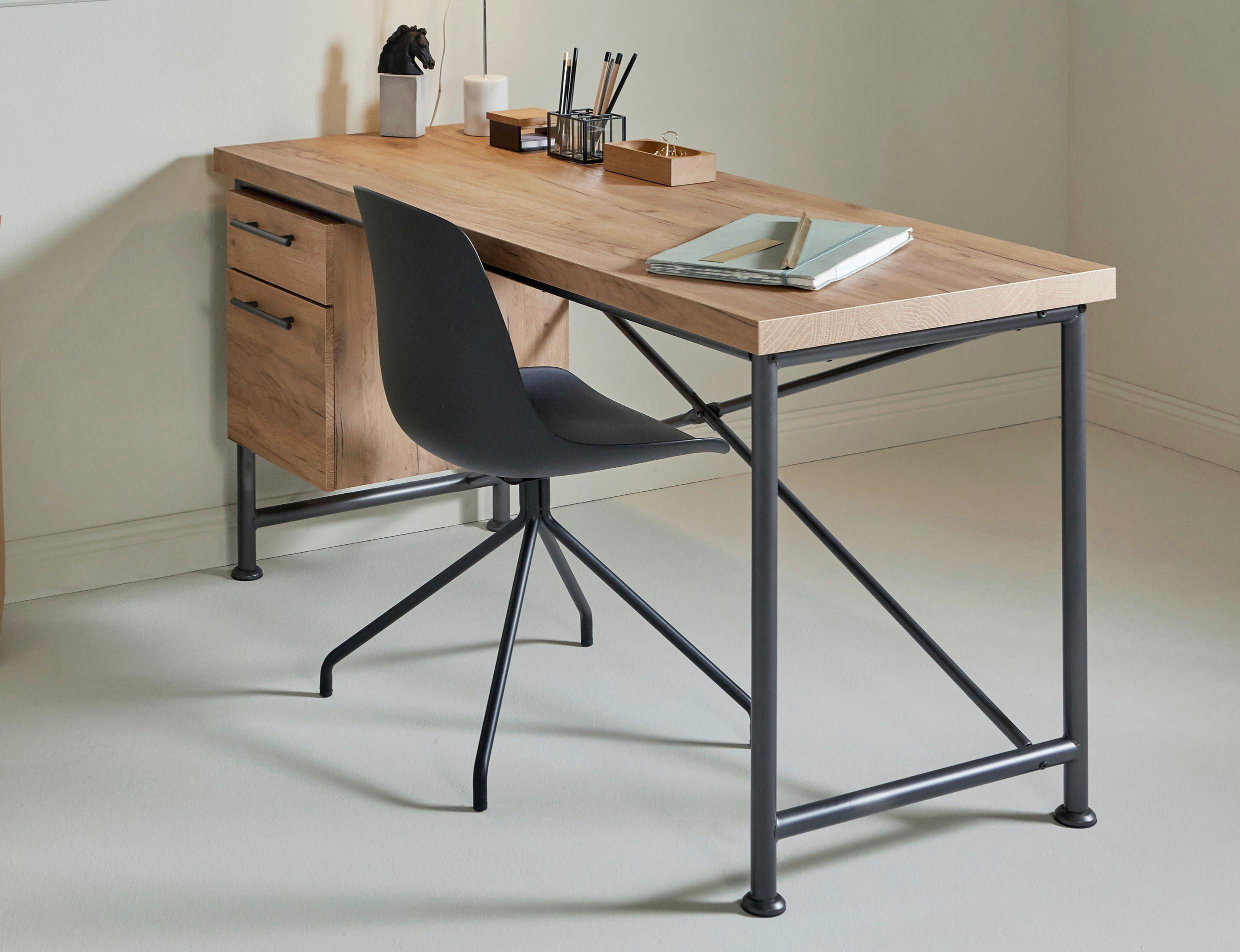 Schreibtisch Craft D 151 - Eichefarben/Anthrazit, KONVENTIONELL, Holzwerkstoff/Metall (150/60/75,5cm) - Livetastic