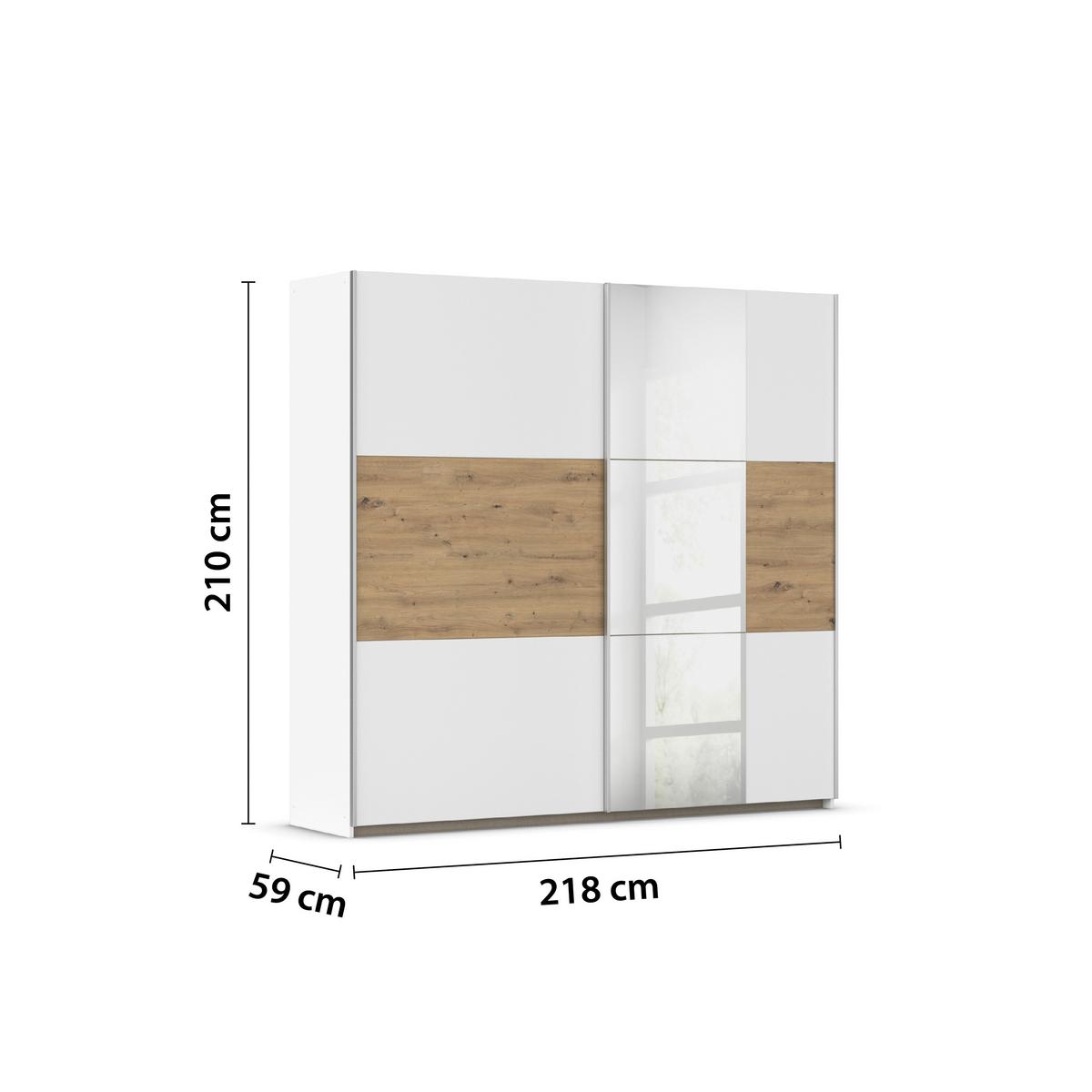 Tolóajtós Szekrény Foster 218/210 Cm - Artisan tölgy/fehér, Konventionell, faalapú anyag (218/210/59cm)