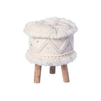 Hocker Bohist Makramee/ Echtholz Creme H: 50 cm - Creme, Trend, Holz/Textil (38/50/38cm) - Kayoom