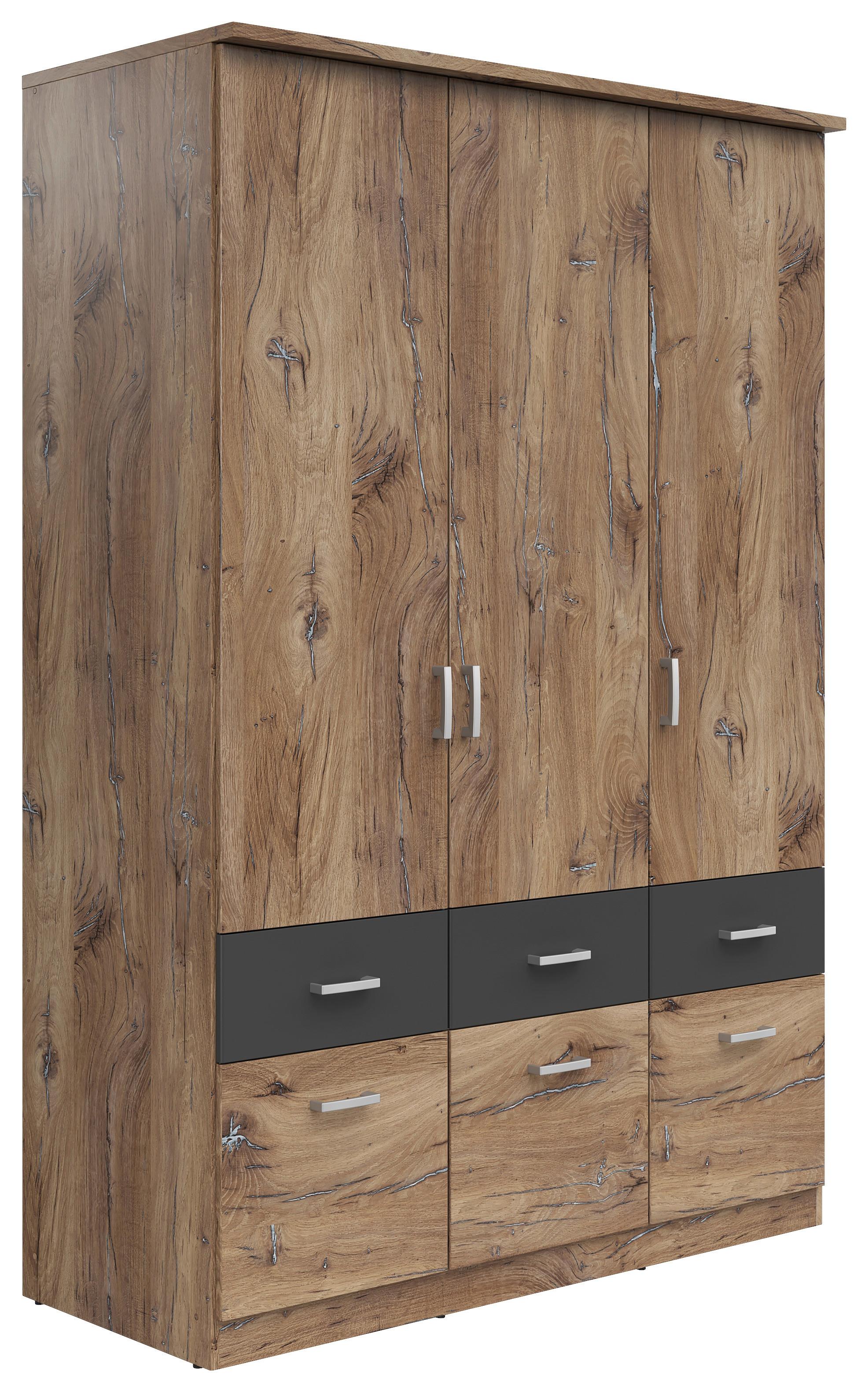 Skříň BRANDO 136cm barvy dubu/grafit - barvy dubu/barvy stříbra, Konvenční, kompozitní dřevo/plast (136/199/58cm)