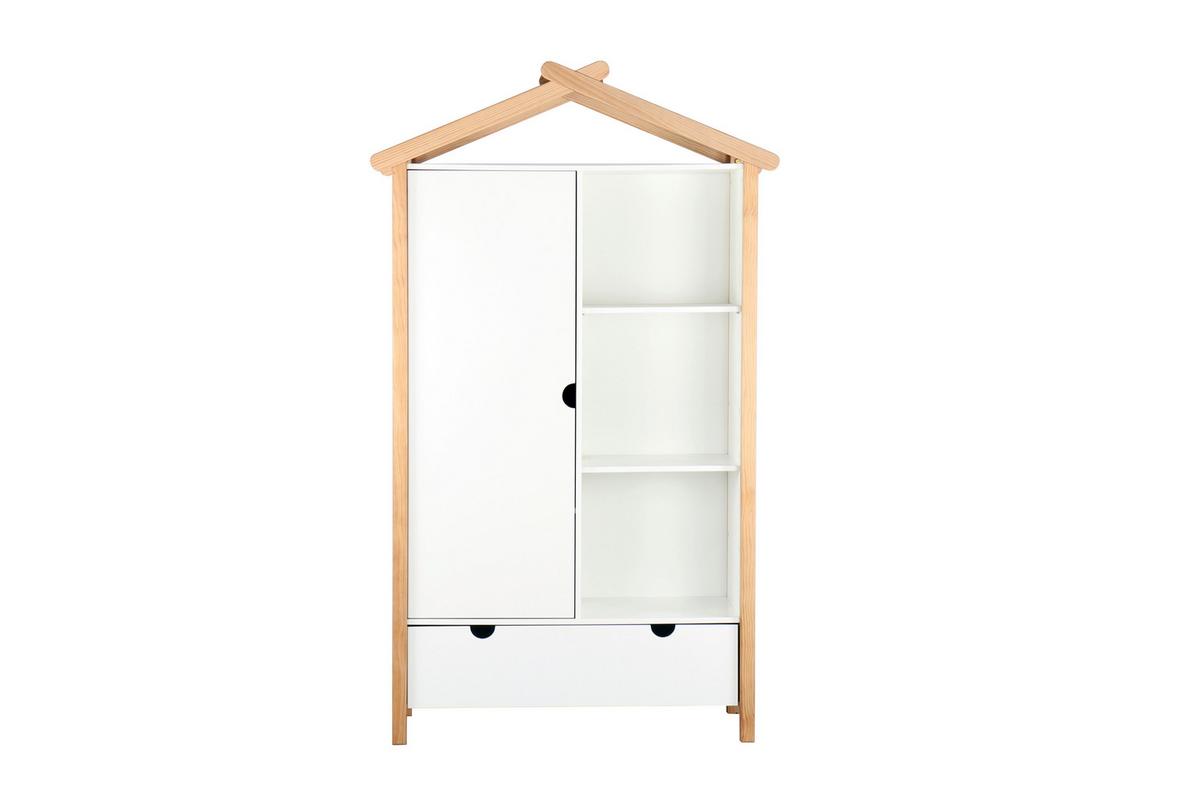 DREHTÜRENSCHRANK Naturfarben/Weiß B: 112cm - Weiß/Naturfarben, Design, Holz/Holzwerkstoff (112/187/51cm) - Livetastic