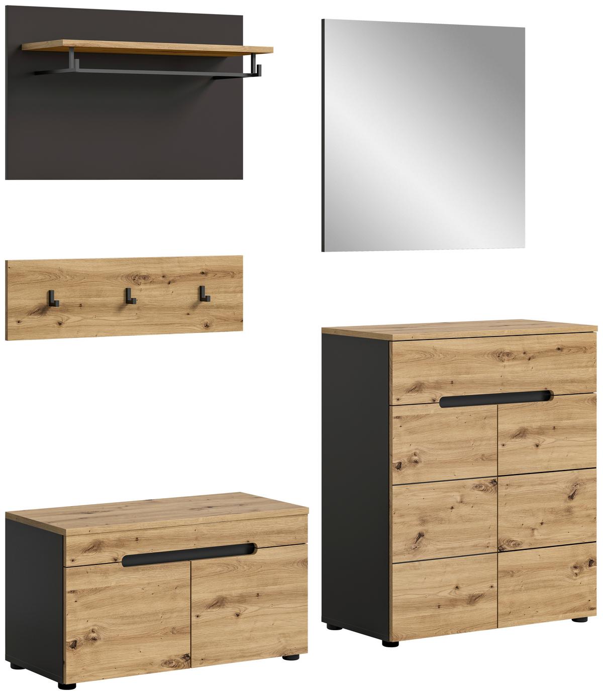 Garderobe Canu Eiche Artisan B: 175 Cm - KONVENTIONELL, Glas/Holzwerkstoff (175/190/37cm) - MID.YOU