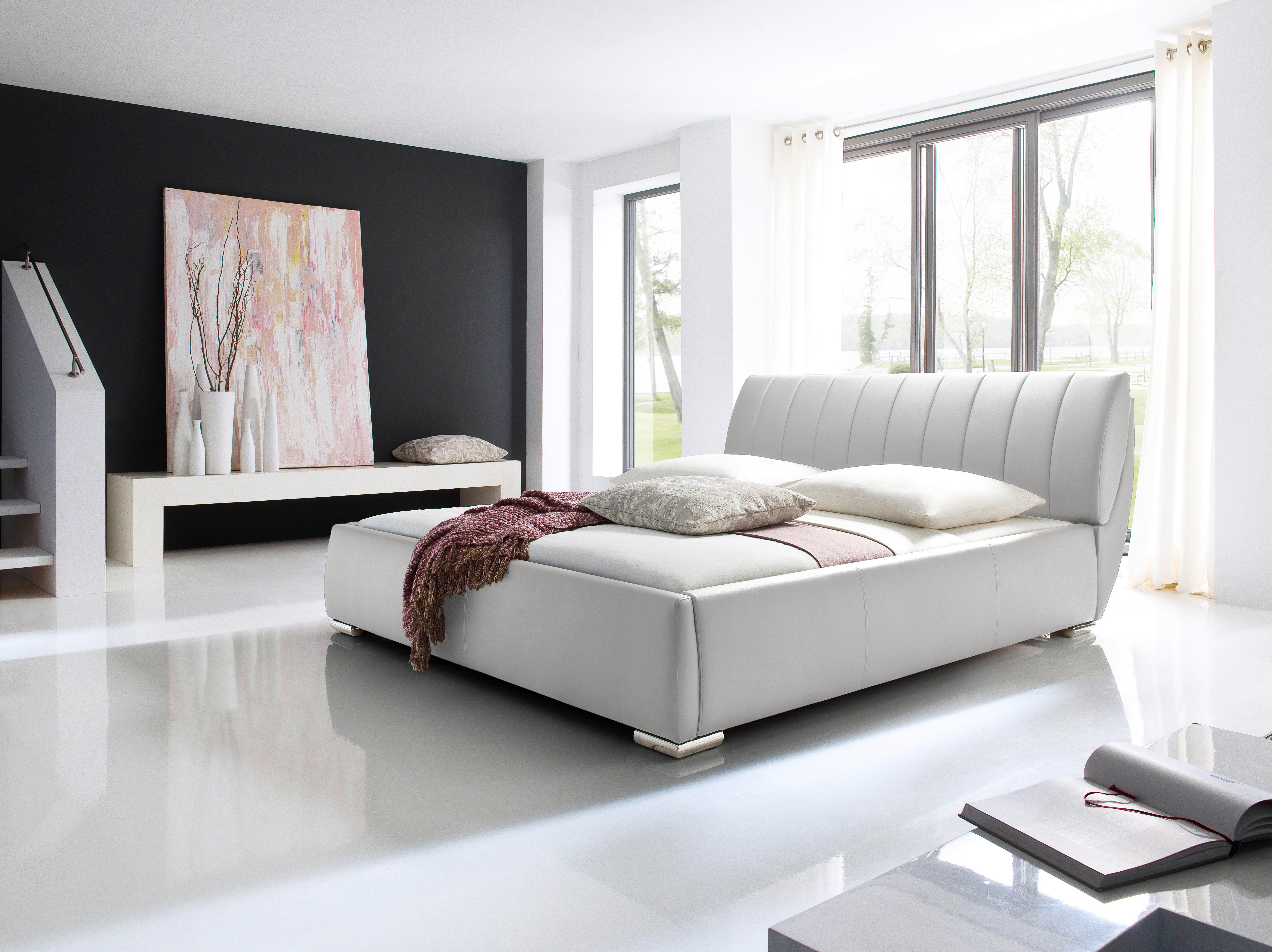 Polsterbett mit Bettkasten + Lattenrost 180x200 cm Bern - Chromfarben/Weiß, Design, Holz/Textil (180/200cm) - Xora