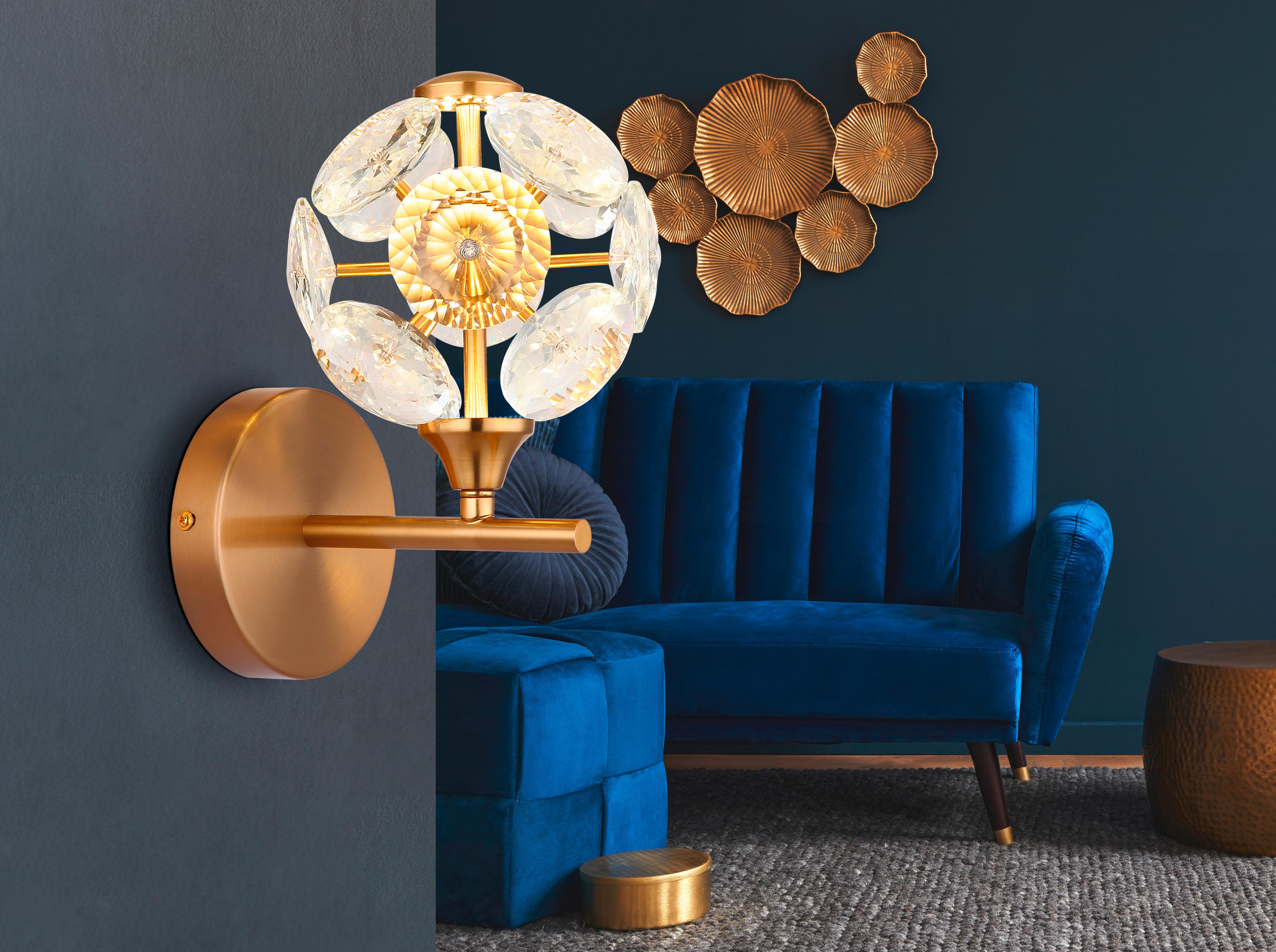 LED-Wandleuchte Virina Klar Goldfarben D: 15 cm - Klar/Goldfarben, KONVENTIONELL, Glas/Metall (15/24cm) - Globo