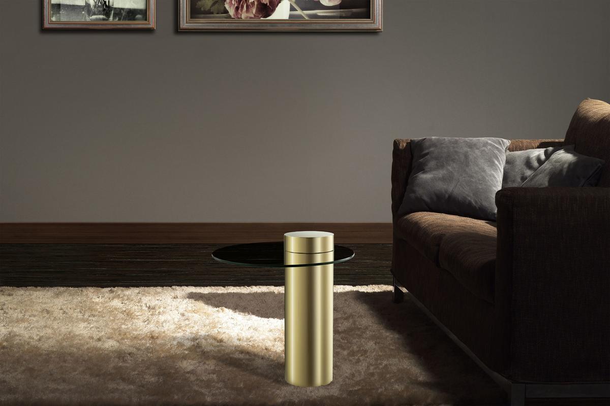 Beistelltisch mit Glasplatte Rund Ontario, Grau/Gold - Goldfarben/Grau, MODERN, Glas/Metall (46/46/52cm) - Kayoom
