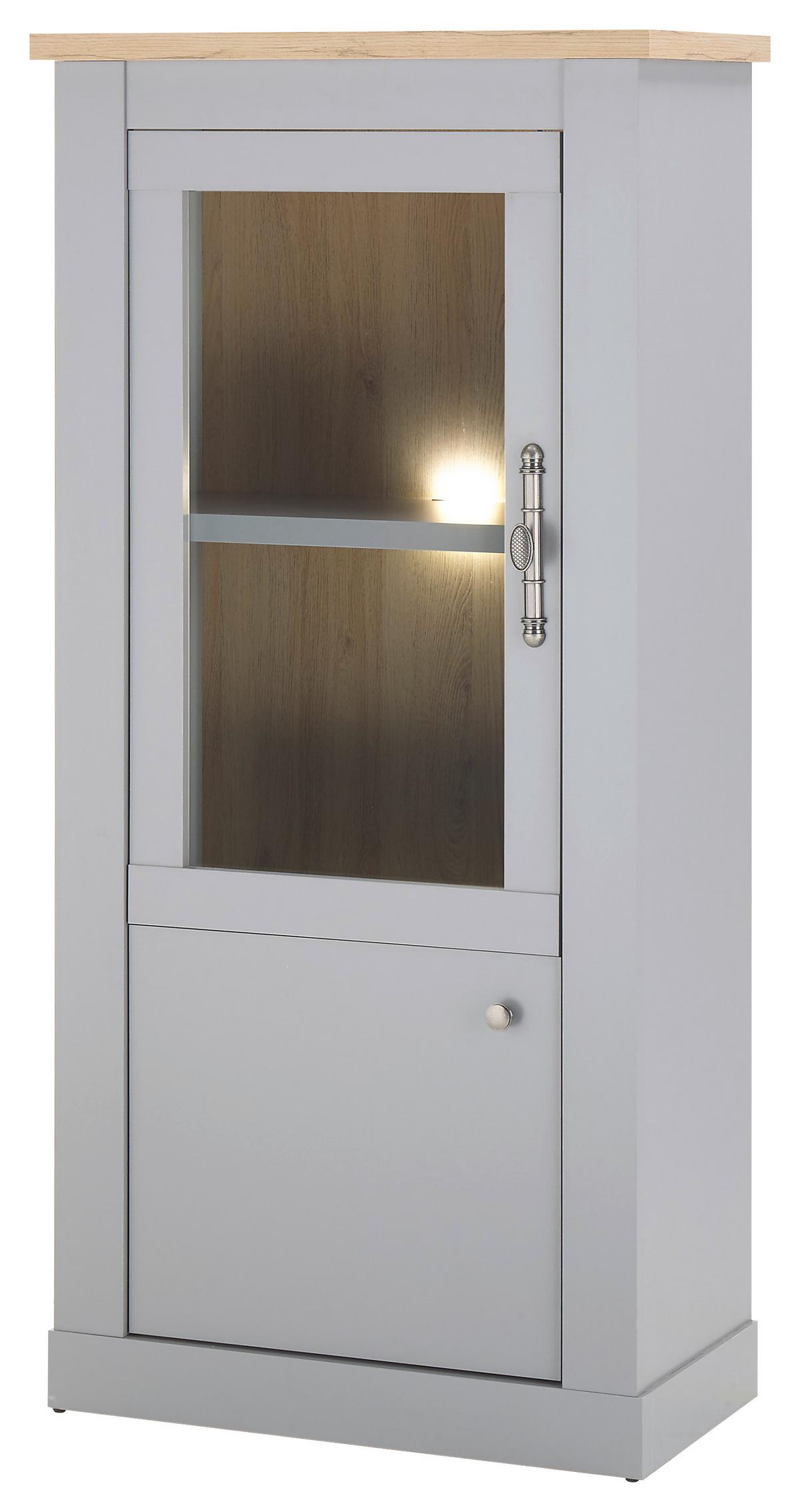 Vitrine Chambord Hellgrau/Eiche Dekor B: 68cm - Eichefarben/Hellgrau, Design, Holzwerkstoff (68/142/37cm) - MID.YOU