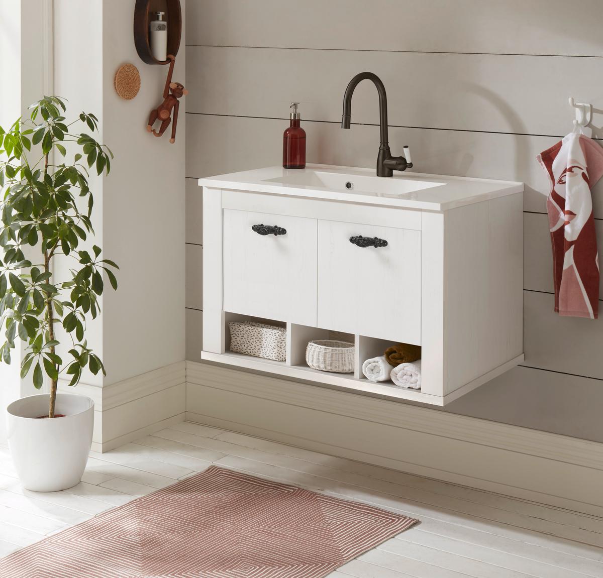 Waschtischkombi Florenz Pinienfarben B: 82cm - Weiß/Pinienfarben, Design, Naturmaterialien/Holzwerkstoff (82/56/47cm) - MID.YOU