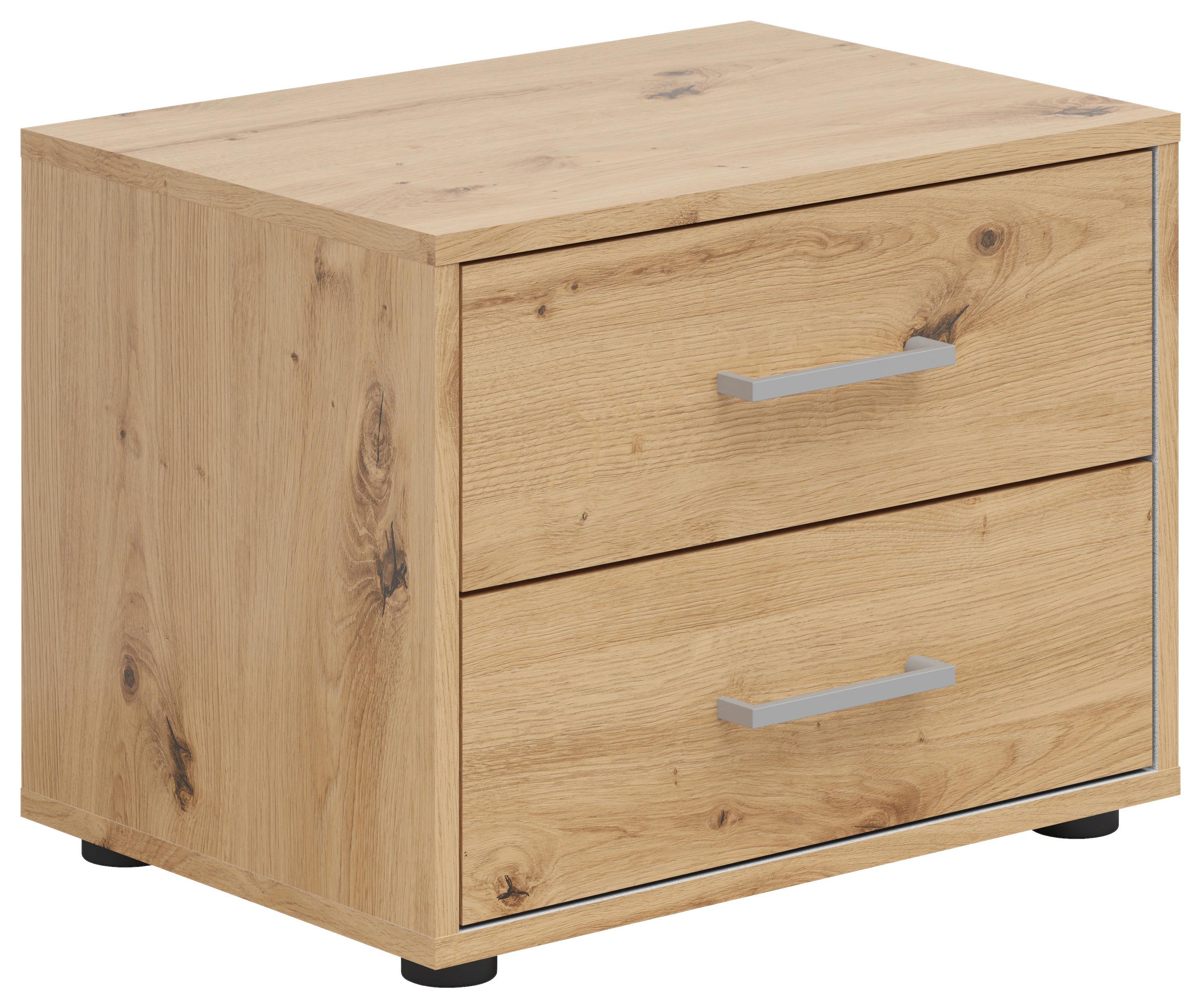Nachtkästchen Smart 2 Eiche Artisan H: 38 Cm - Grauweiß/Schwarz, Basics, Holzwerkstoff (50/38/35cm)