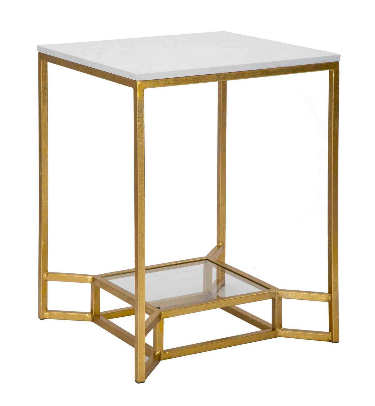 Couchtisch Marble Goldfarben, Weiß B: 60 cm - Goldfarben/Weiß, Basics, Glas/Stein (60/47/47cm)