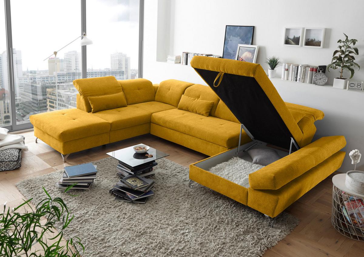 Ecksofa Melfi Gelb U: 245 Cm - Gelb/Silberfarben, MODERN, Textil (245/350/168cm) - MID.YOU
