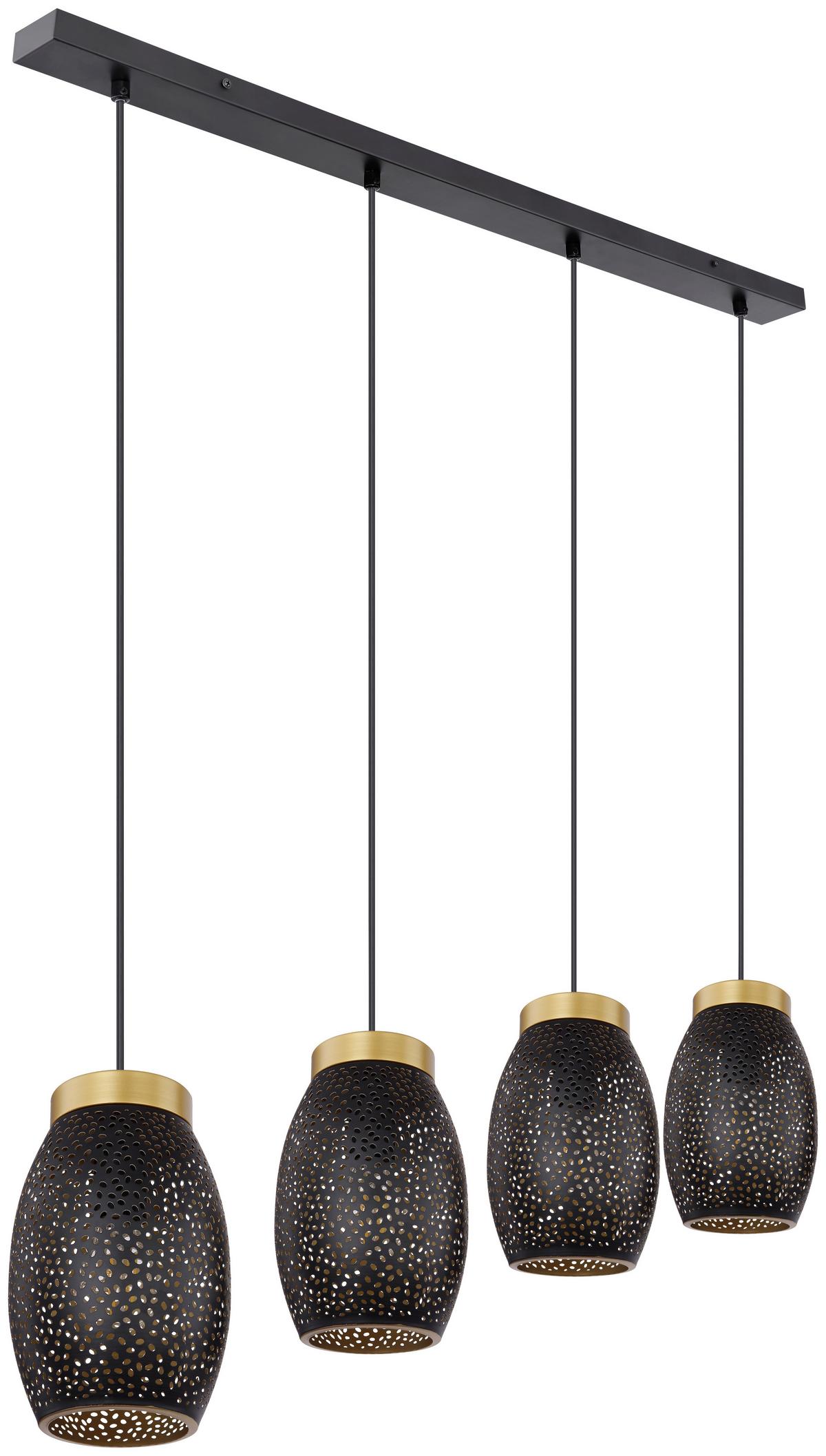Hängeleuchte Narri H: 120 Cm 4-Flammig - Goldfarben/Schwarz, Basics, Metall (90/15/120cm) - Globo