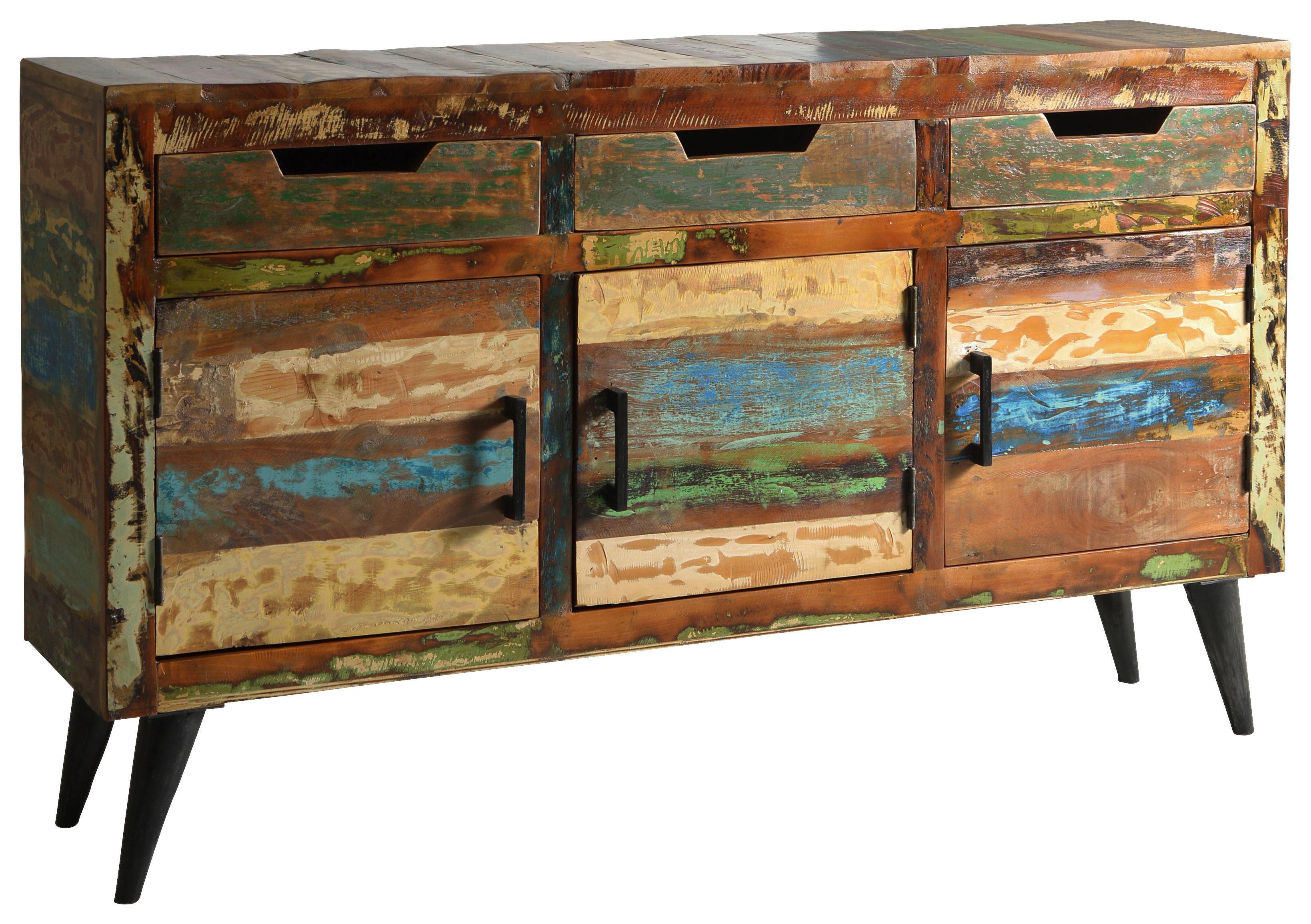 Sideboard Marchena B: 140 cm Altholz - Multicolor/Schwarz, Basics, Holz (140/82/34cm)