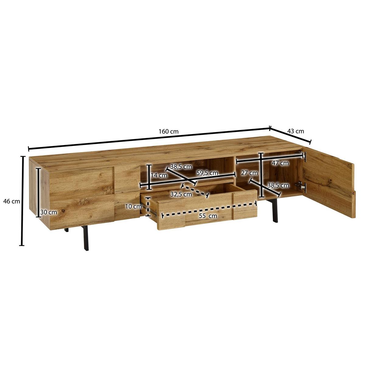 Lowboard Wohnling B: 160 Cm Braun - Schwarz/Braun, MODERN, Holzwerkstoff (160/46/43cm) - MID.YOU