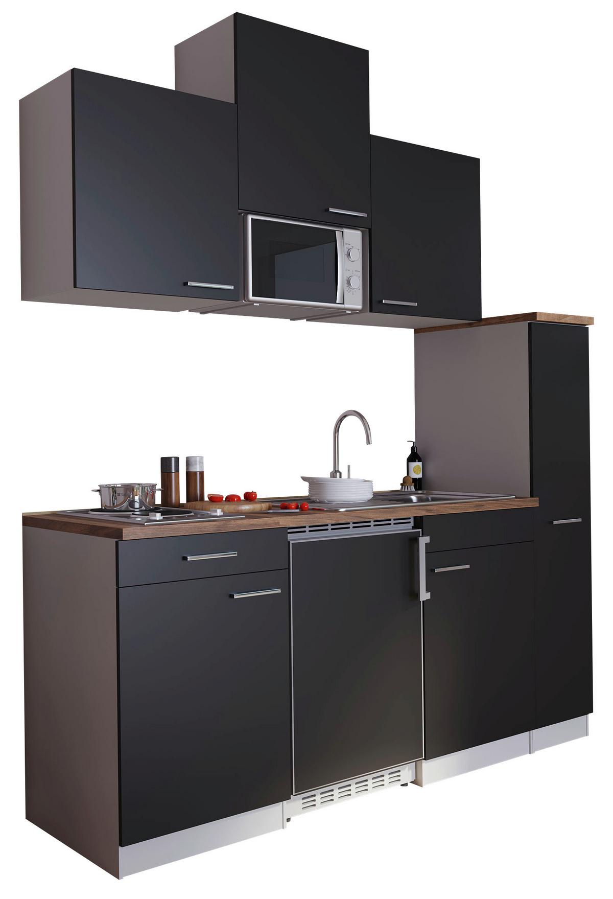Küchenzeile Economy M. Geräten 180 Cm Schwarz/nussbaum Dekor - Nussbaumfarben/Schwarz, Basics, Holzwerkstoff (180cm) - Respekta