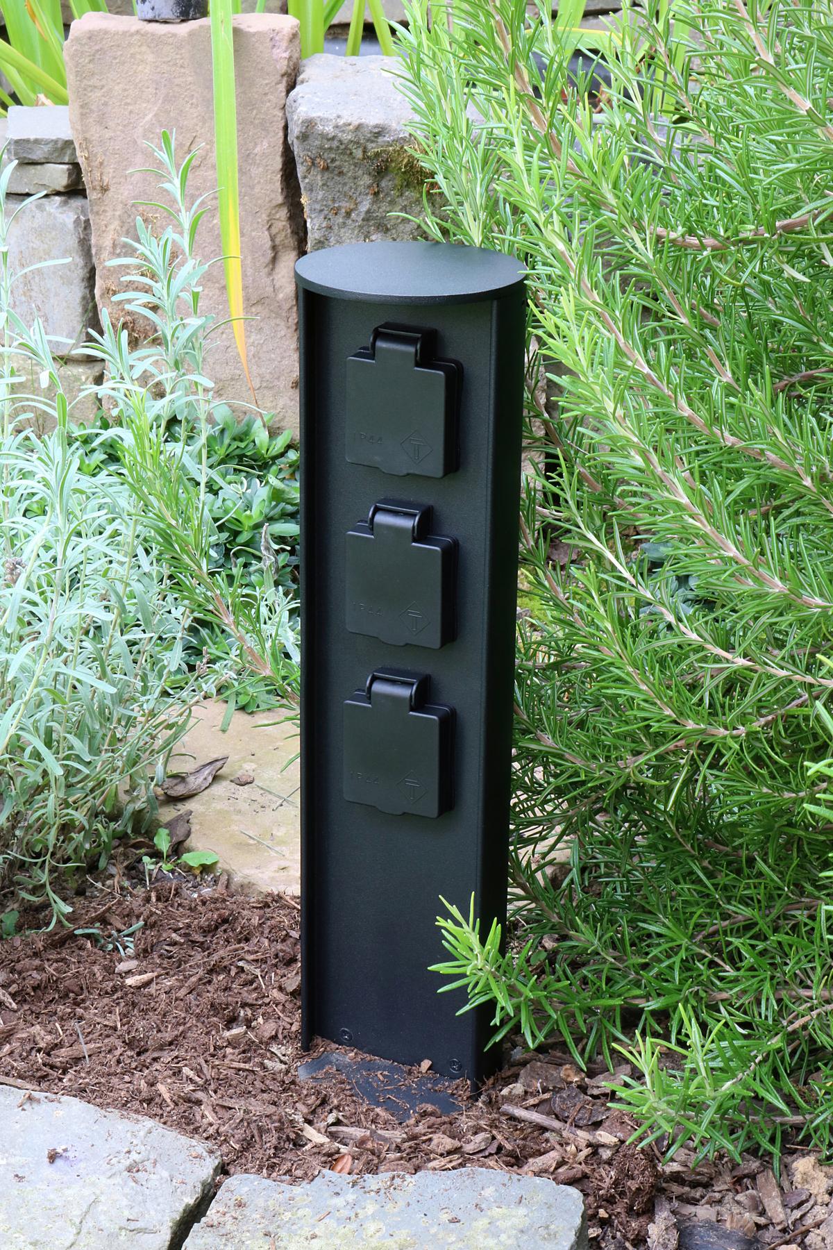 Gartensteckdose Anthrazit 3-Fach Spritzwassergeschützt - Anthrazit, Basics, Metall (10/40cm)