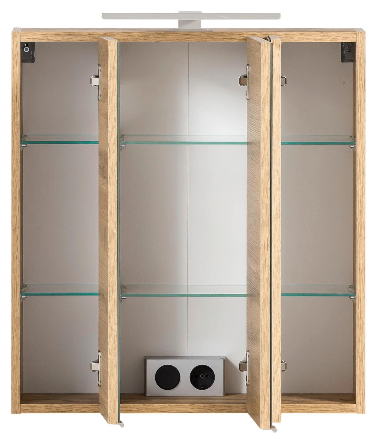 Spiegelschrank Varese Mit Led 3-Türig Bxhxt: 60x642x20 Cm - Eiche Wotan, MODERN, Glas/Holzwerkstoff (60/64/20cm) - Held