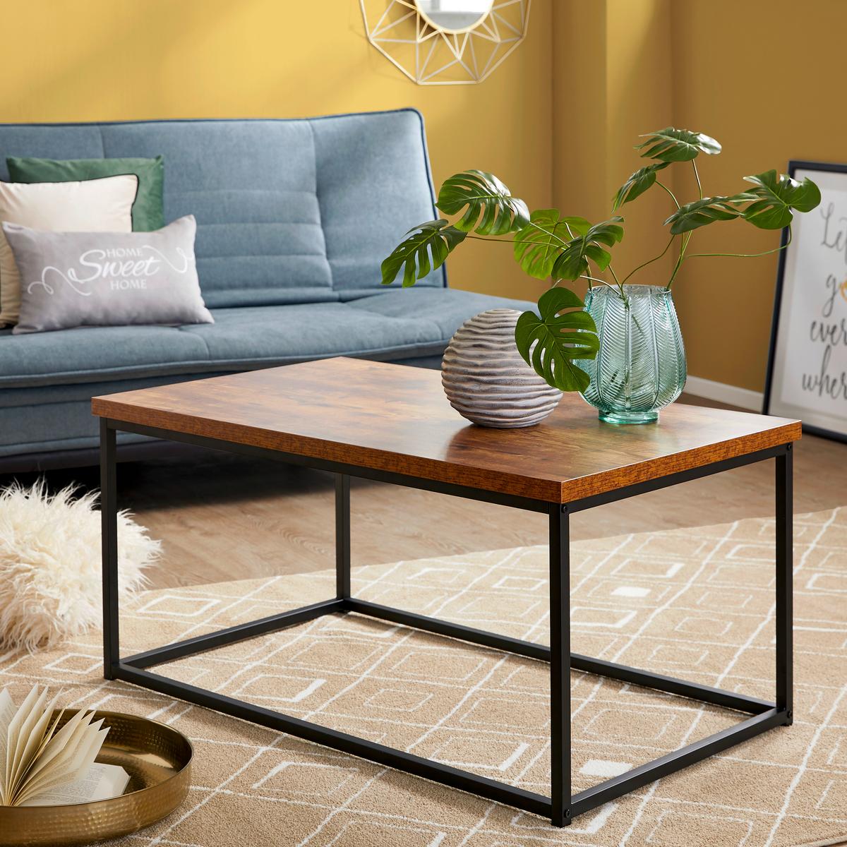 Dohányzóasztal Jungle - fekete/natúr, Modern, faalapú anyag/fém (100/48/60cm)