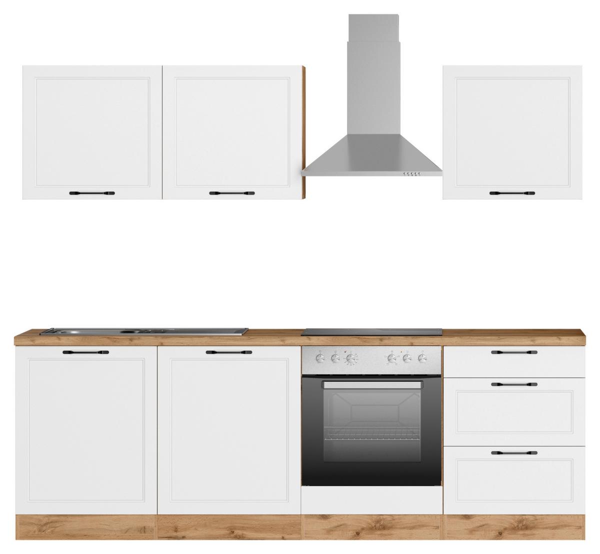 Küchenzeile Meran Mit Geräten B: 240 Cm Weiß/eiche Dekor - Eiche Wotan/Weiß, LIFESTYLE, Holzwerkstoff (240cm) - Held
