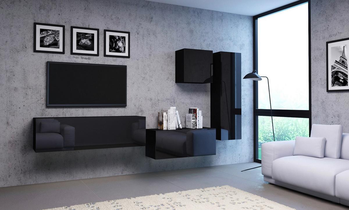 Lowboard Tv Stand Vivien 03 - Schwarz Hochglanz/Schwarz, Design, Holzwerkstoff (140/40/38cm) - Livetastic