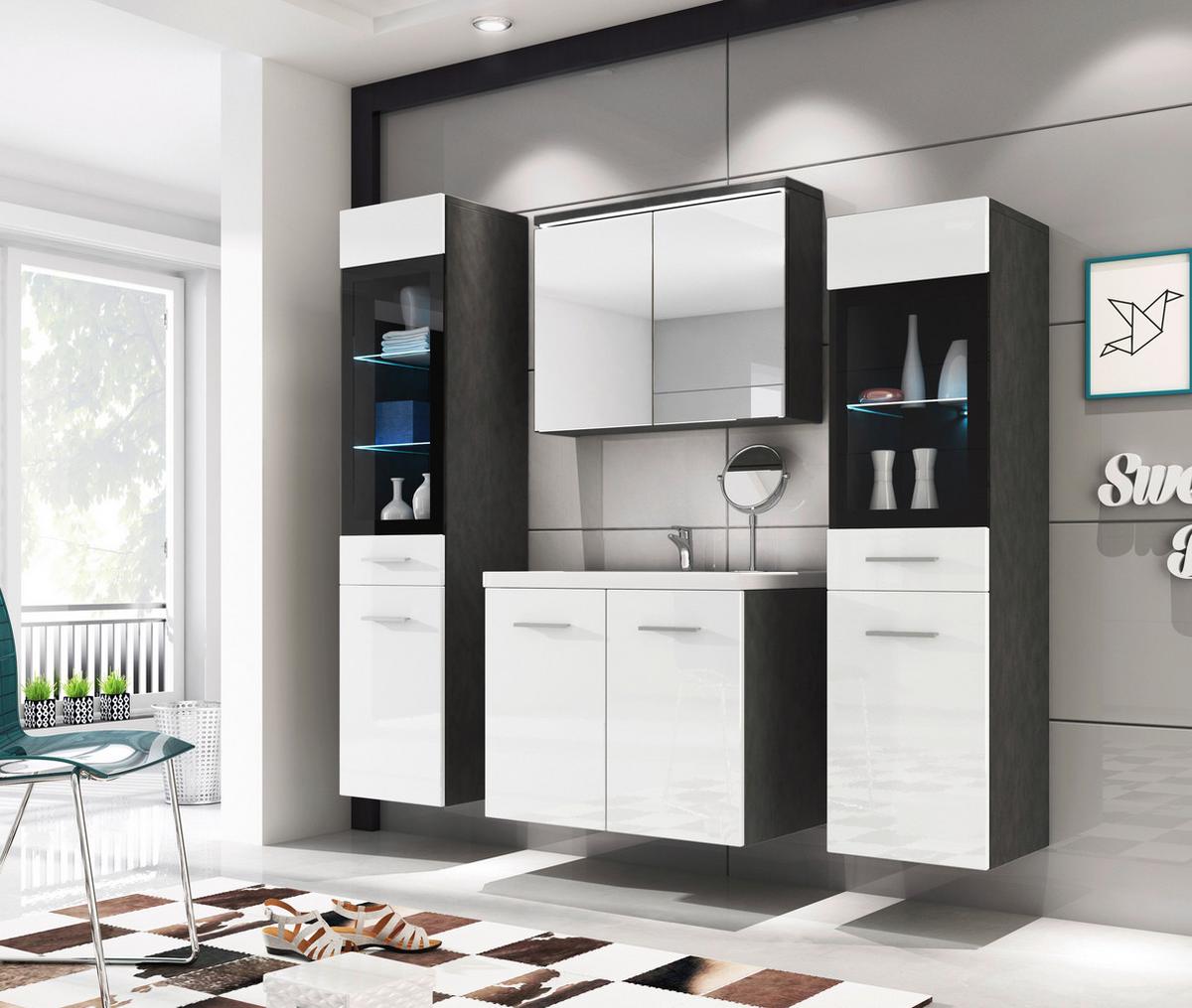 Kúpeľňa MADRIT II - biela/biela s vysokým leskom, Basics, kompozitné drevo/plast (120cm) - P & B
