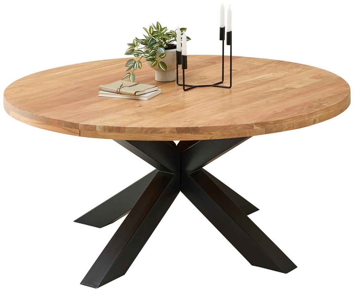 Esstisch Brad Schwarz/Akaziefarben - Schwarz/Akaziefarben, MODERN, Holz/Metall (160/160/75cm) - Livetastic