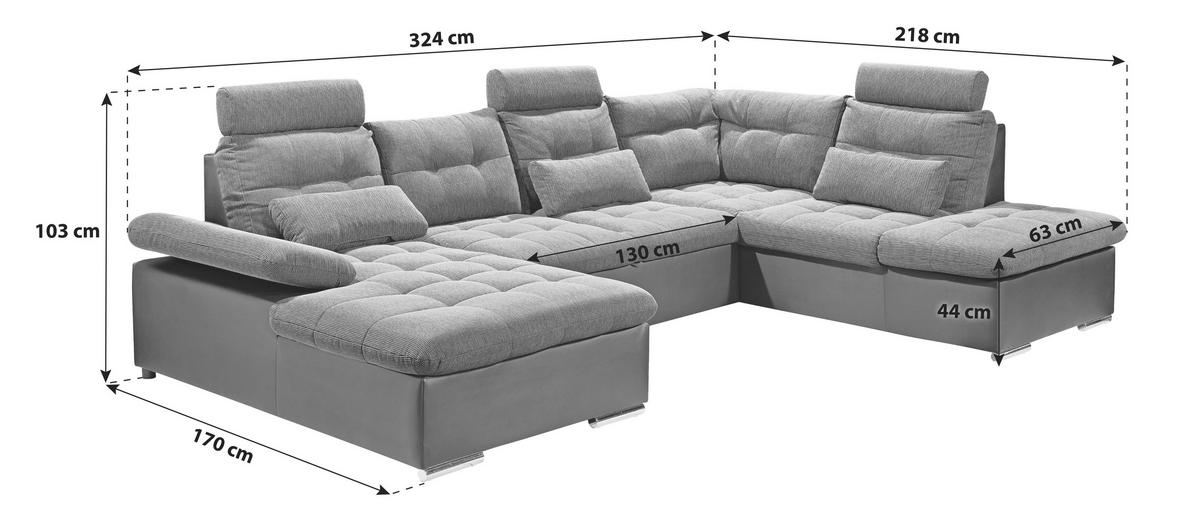 Sedacia súprava v tvare U JAKARTA, sivá / čierna - čierna/sivá, Design, textil/plast (170/324/218cm) - MID.YOU