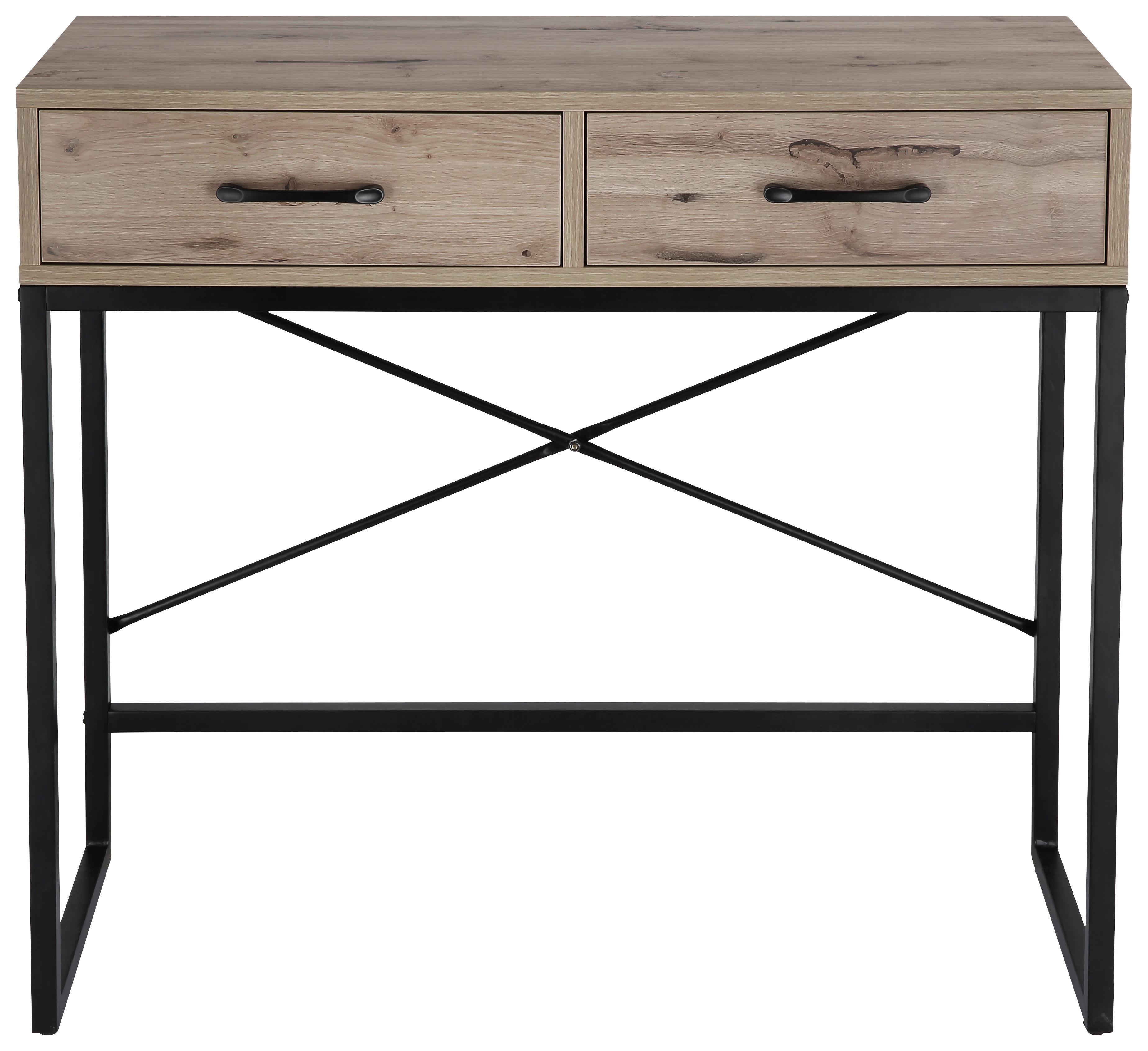 Konsolentisch Turin Holz Dekor B: 80 cm 2 Laden - Schwarz/Eiche Artisan, MODERN, Holzwerkstoff/Metall (80/75/30cm)