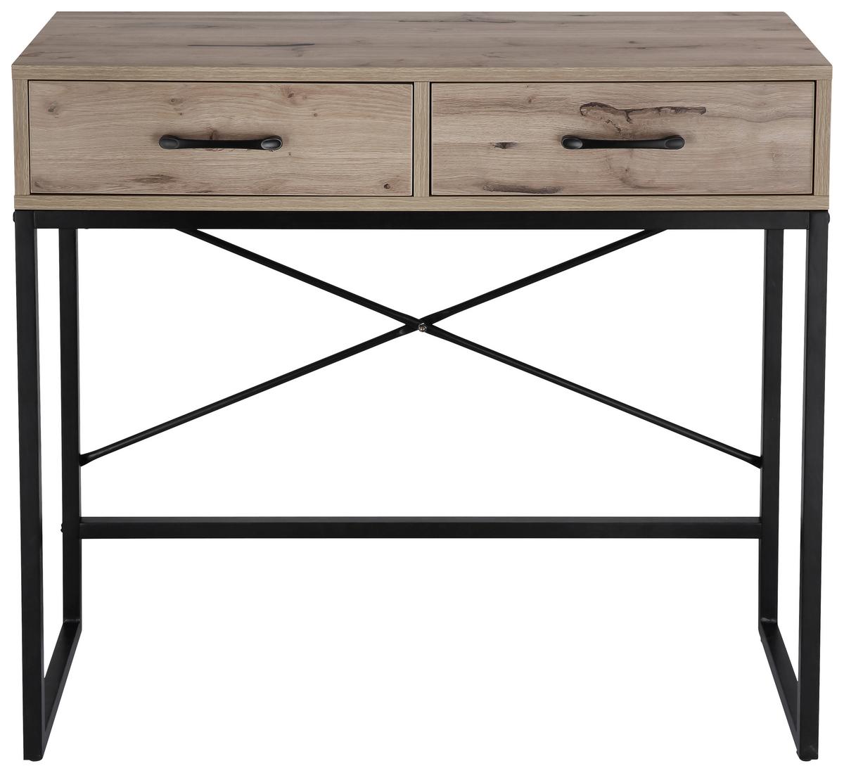 Konsolentisch Turin Holz Dekor B: 80 cm 2 Laden - Schwarz/Eiche Artisan, MODERN, Holzwerkstoff/Metall (80/75/30cm)