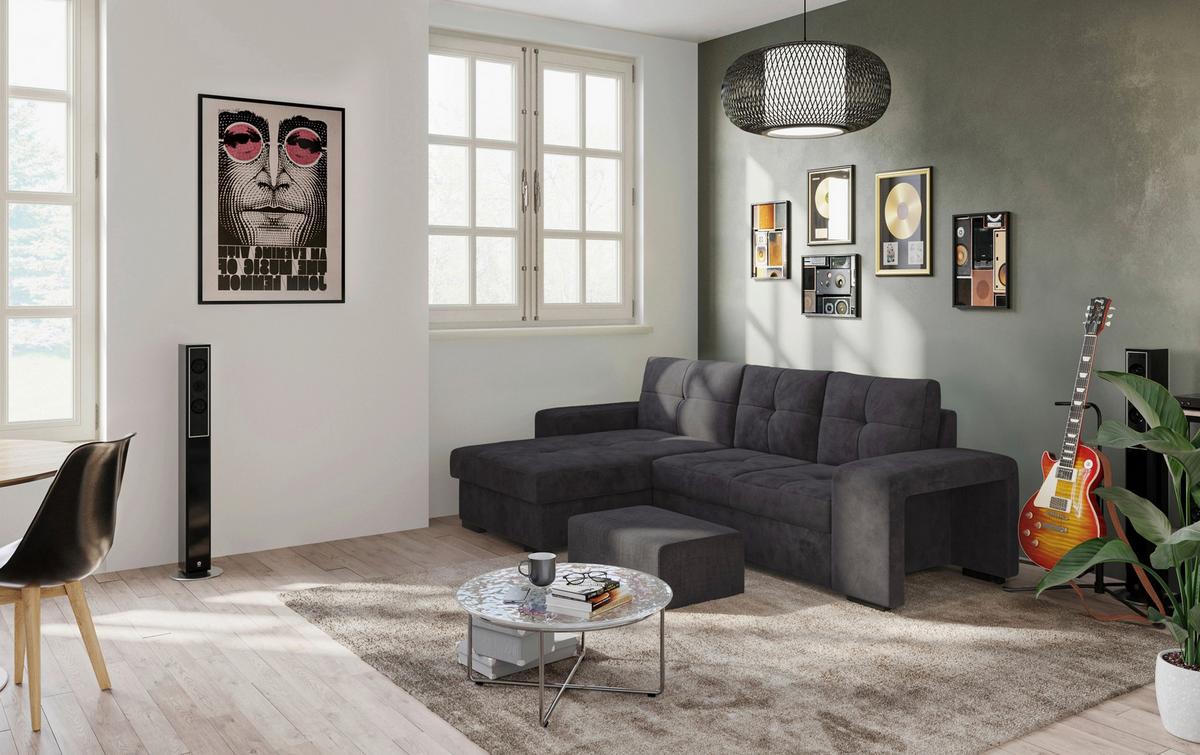 Eckschlafsofa Mattina Schwarz S: 156x268 Cm - Schwarz, MODERN, Textil (156/268cm) - MID.YOU