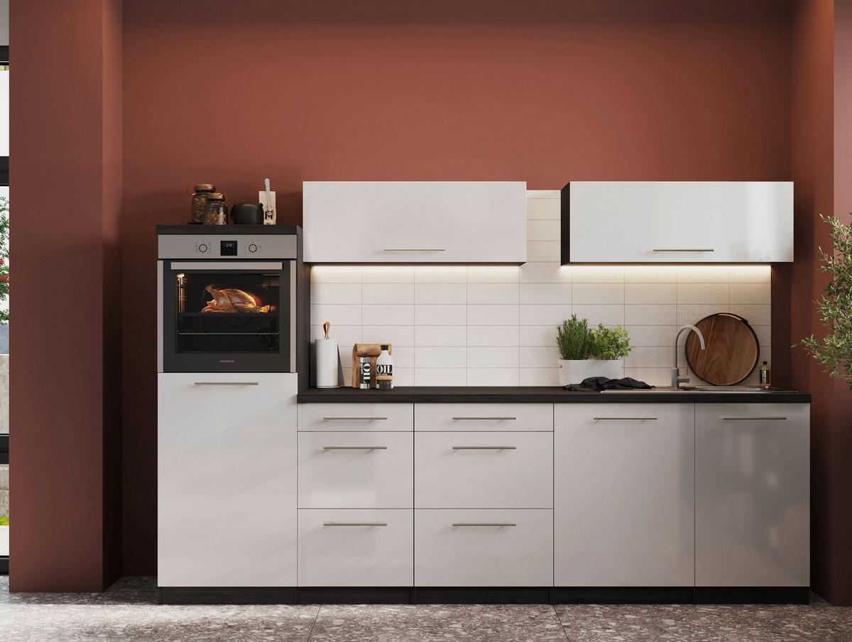 Küchenzeile Premium Mit Geräte 280 Cm Grau/weiß + Kochinsel - Weiß/Grau, Basics, Holzwerkstoff (280/160cm) - Respekta