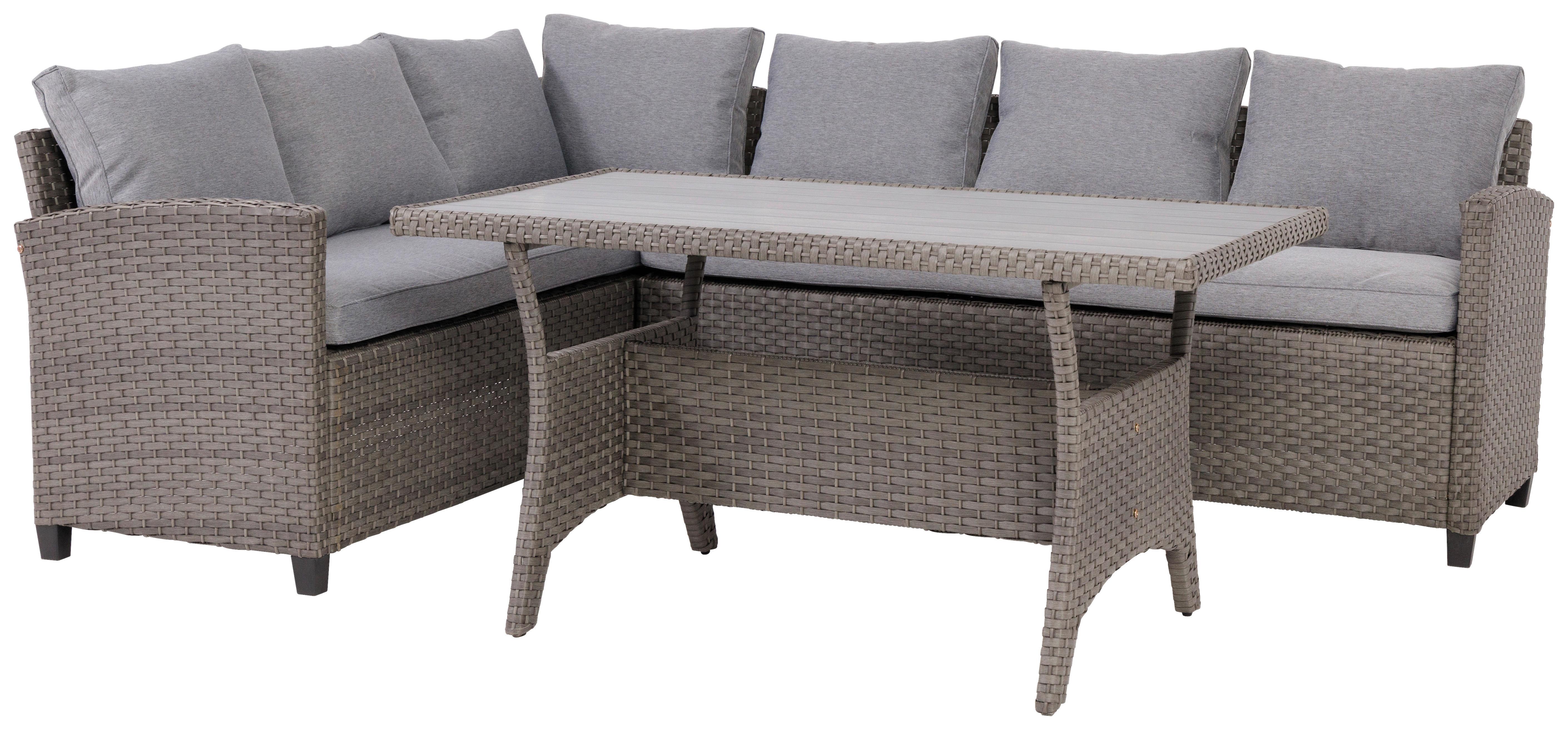 Loungegarnitur 3-Tlg Vipora aus Polyrattan mit Kissen - Grau, MODERN, Kunststoff/Textil (175/220cm) - Ondega