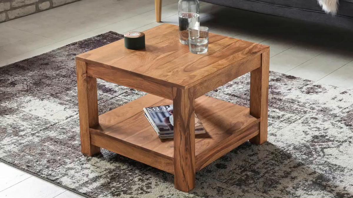 Couchtisch Holz Massiv inkl. Ablageplatte Mumbai, Akazie - Akaziefarben, Design, Holz (60/60/40cm) - MID.YOU