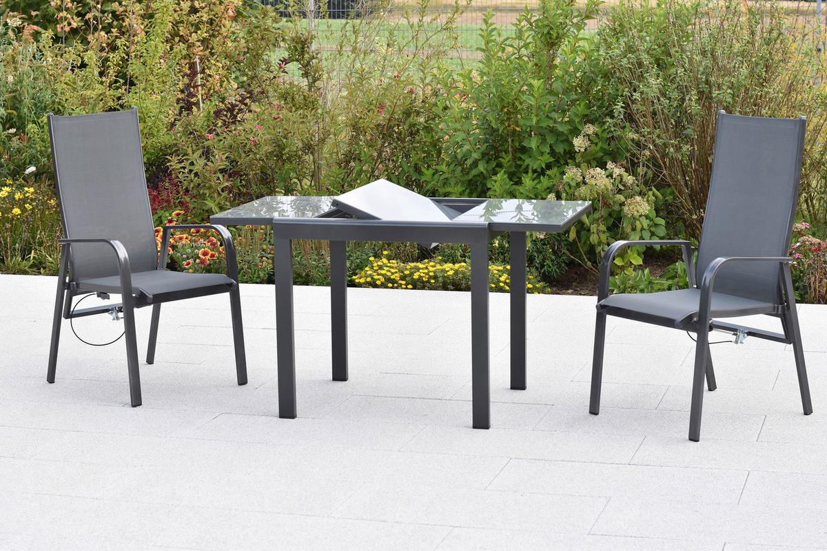 Gartenset Alassio - Graphitfarben/Grau, MODERN, Textil/Metall - Gardenson