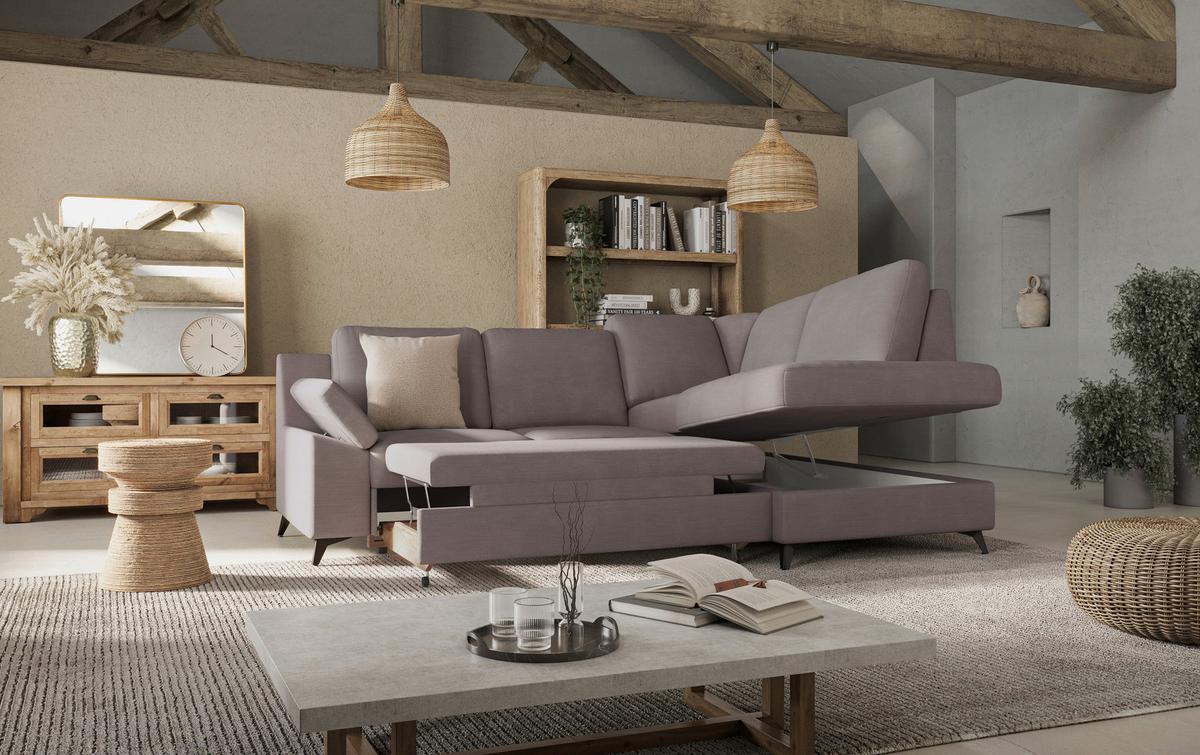 Ecksofa Boom, Taupe S: 242x170 Cm - Taupe/Schwarz, KONVENTIONELL, Textil (242/170cm) - Cotta