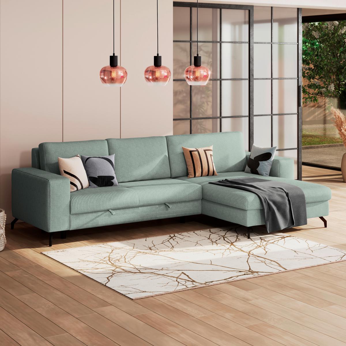 Ecksofa mit Schlaffunktion & Bettkasten Cloud Salbeigrün - Salbeigrün, Trend, Textil (290/178cm)