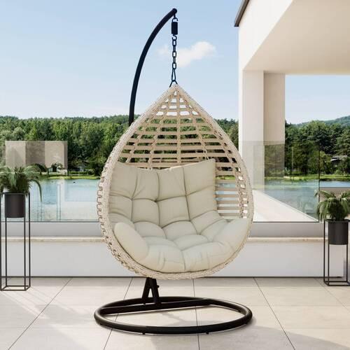 ZÁVĚSNÉ KŘESLO NANCY - krémová/tmavě šedá, Moderní, kov/textil (105/196/120cm) - Bessagi Garden